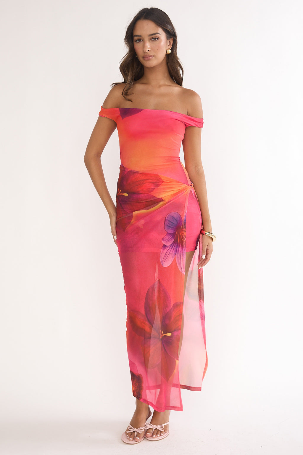 Romie Off-Shoulder Mesh Maxi Dress Print Floral by Selfie Leslie Australia