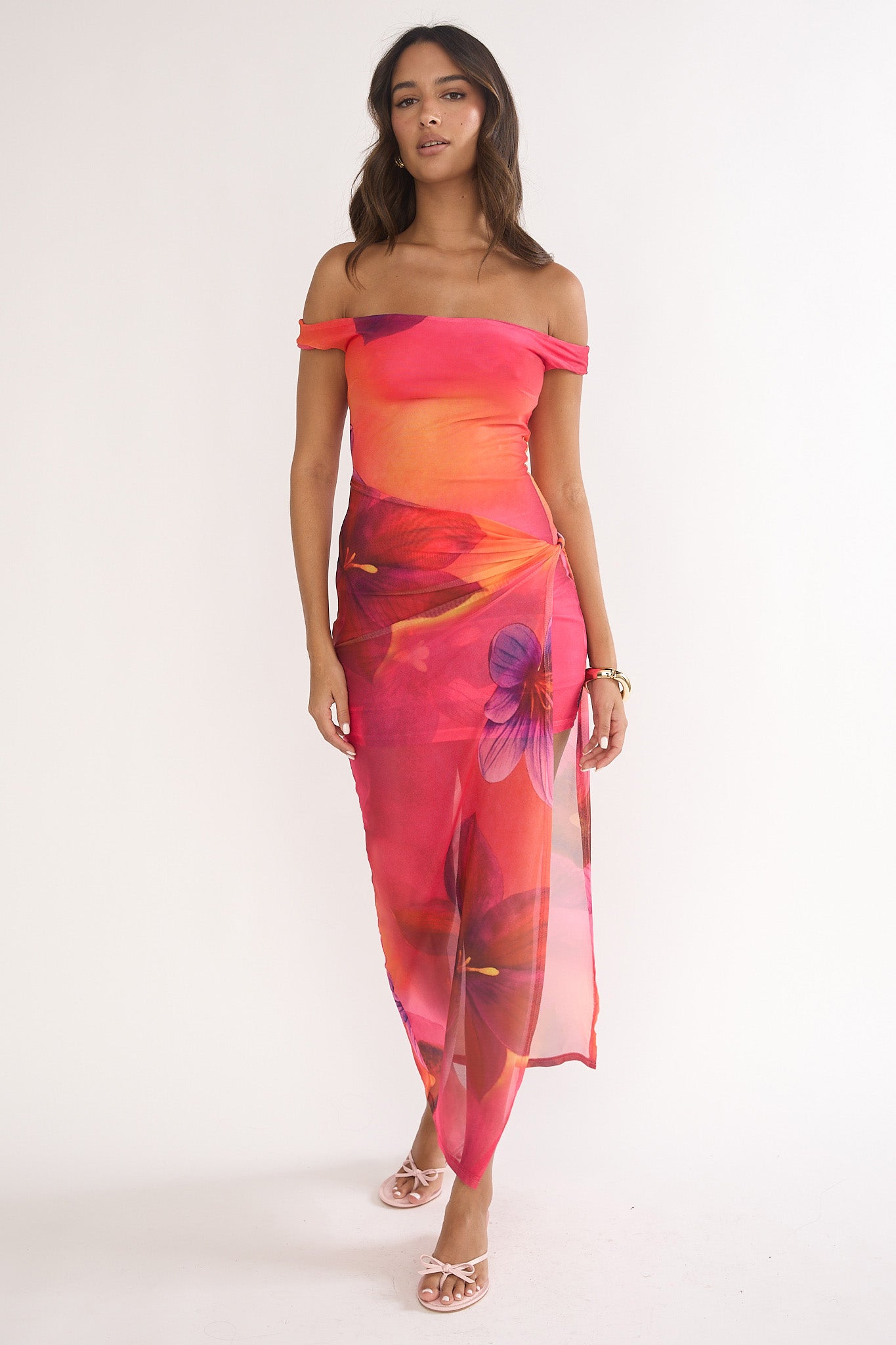 Romie Off-Shoulder Mesh Maxi Dress Print Floral by Selfie Leslie Australia