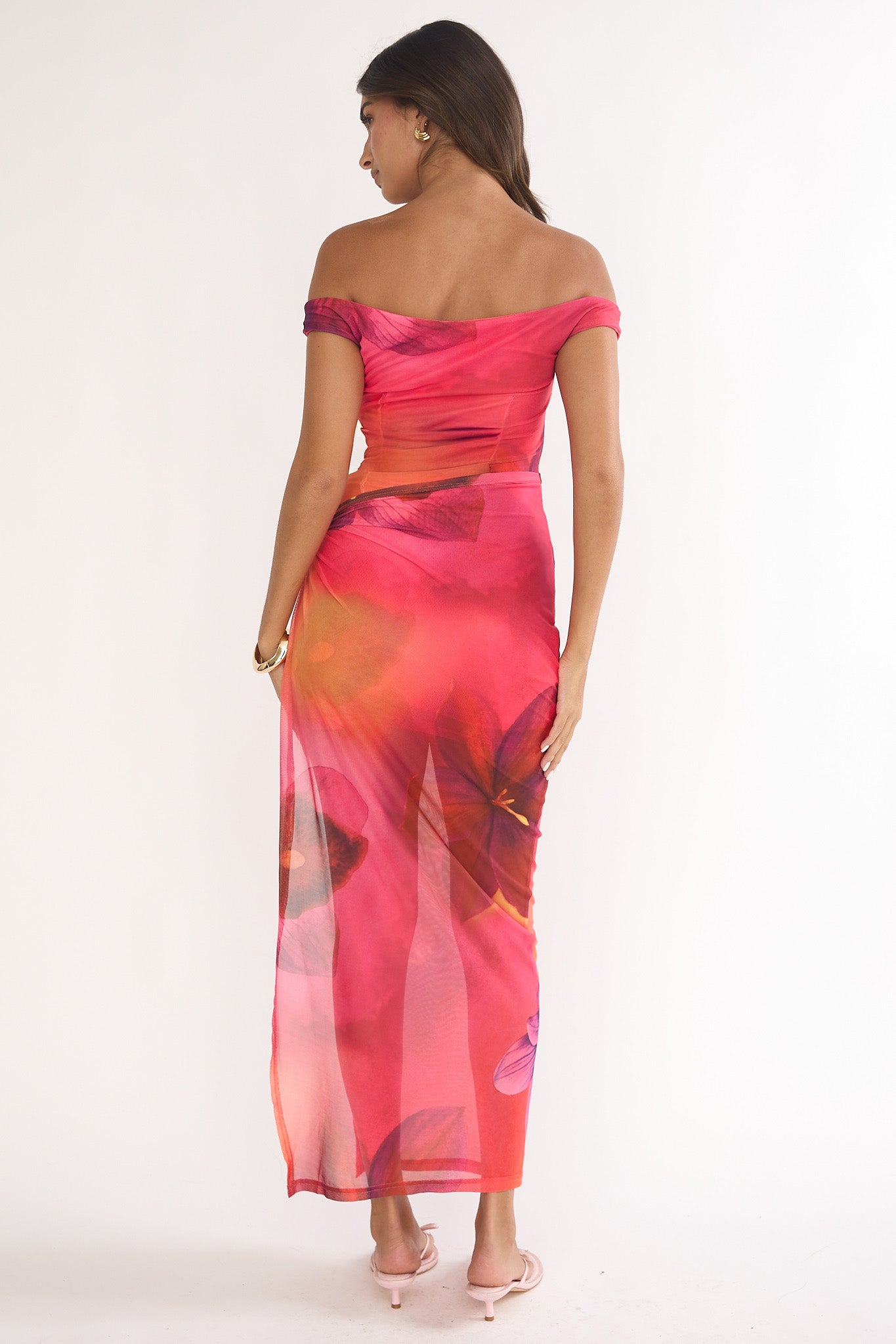 Romie Off-Shoulder Mesh Maxi Dress Print Floral by Selfie Leslie Australia