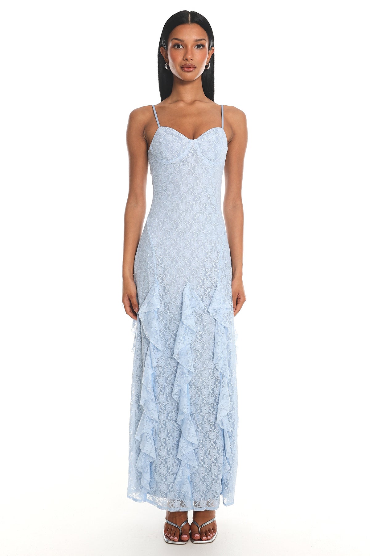 Onique Lace-Up Back Split Maxi Dress Lace Blue by Selfie Leslie Australia