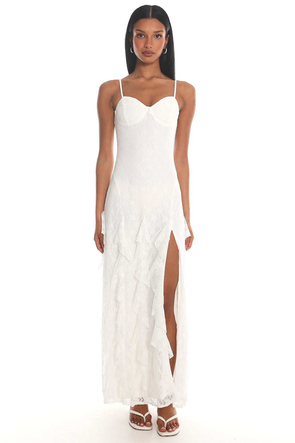 Onique Lace-Up Back Split Maxi Dress Lace White by Selfie Leslie Australia