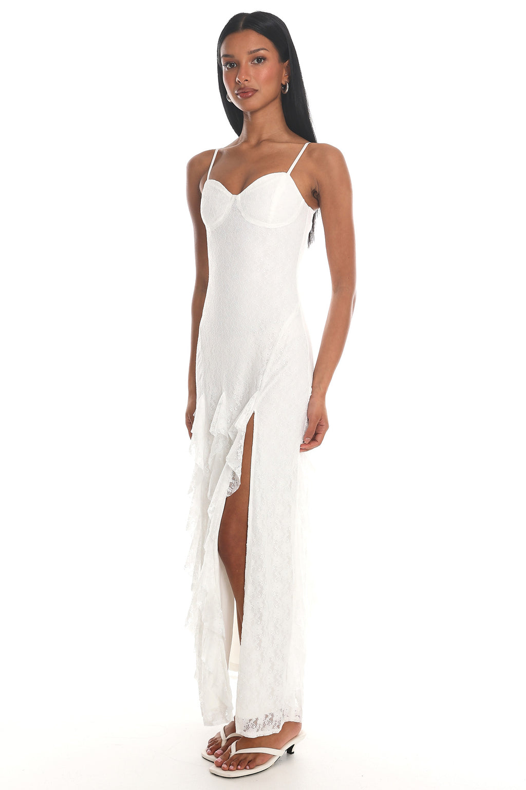 Onique Lace-Up Back Split Maxi Dress Lace White by Selfie Leslie Australia