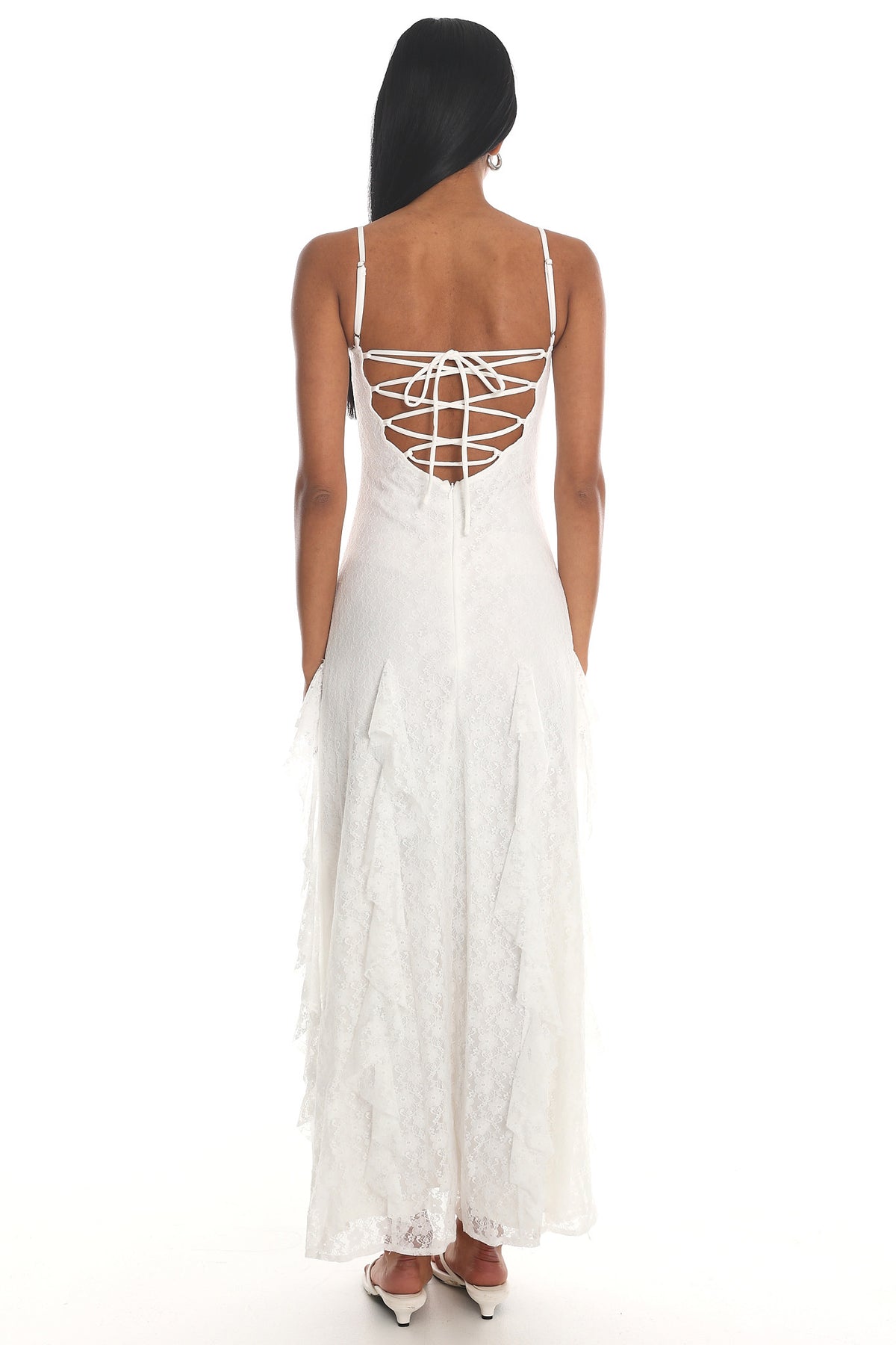 Onique Lace-Up Back Split Maxi Dress Lace White by Selfie Leslie Australia