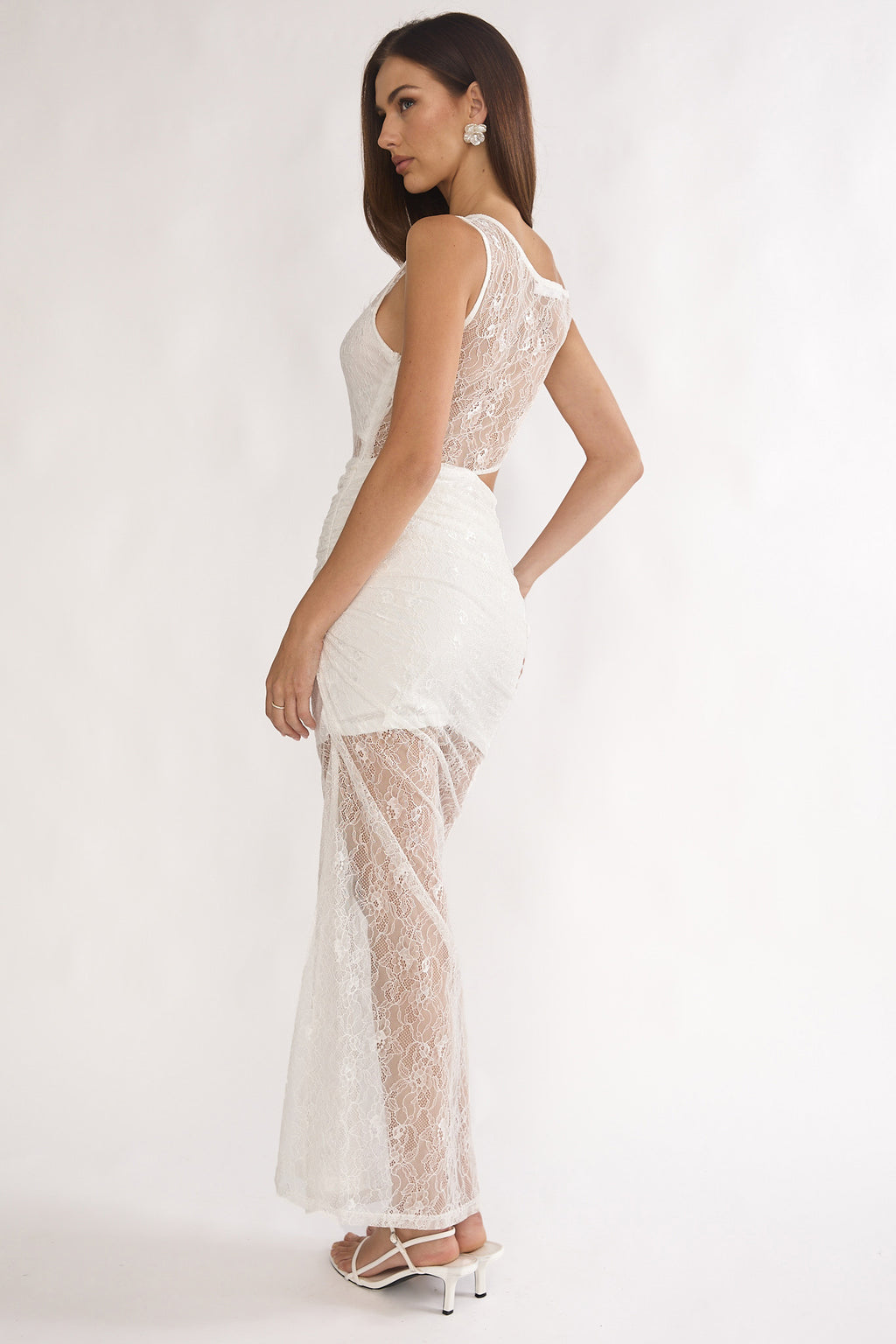 Havira Lace Overlay Cut-Out Maxi Dress White by Selfie Leslie Australia