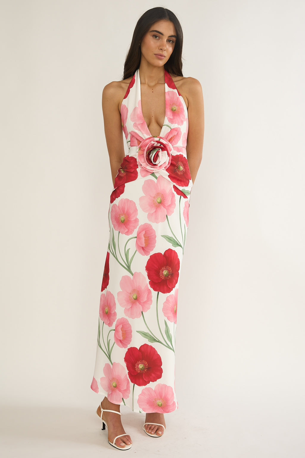 Vale 3D Flower Halter Maxi Dress Floral by Selfie Leslie Australia