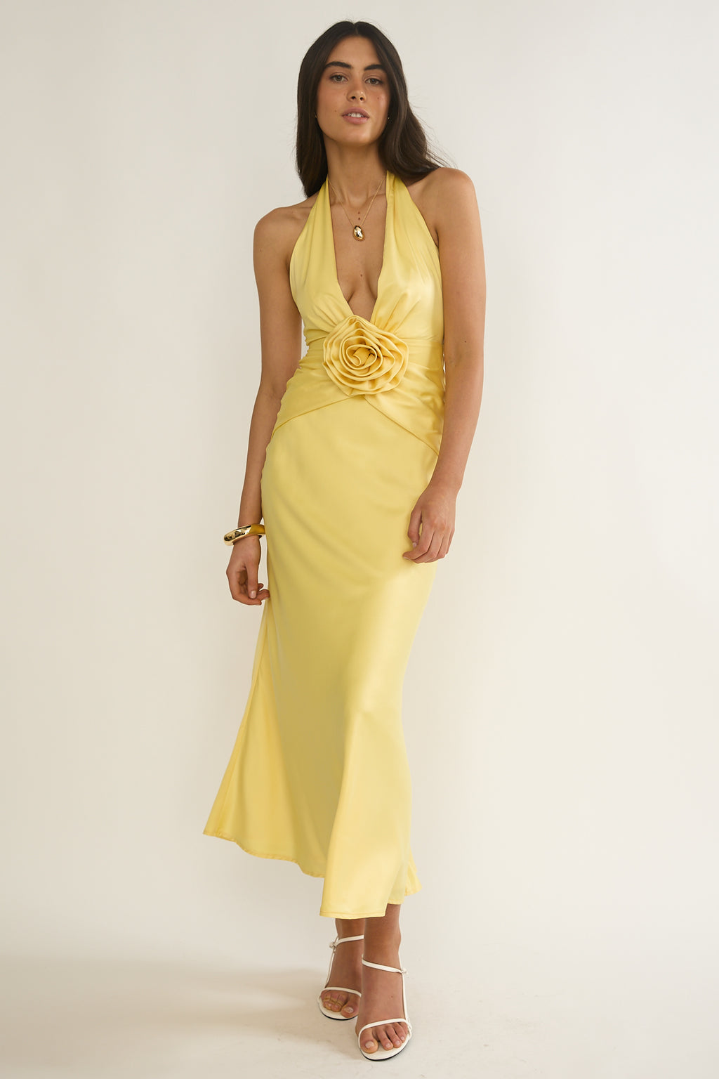 Vale 3D Flower Halter Maxi Dress Sunflower by Selfie Leslie Australia