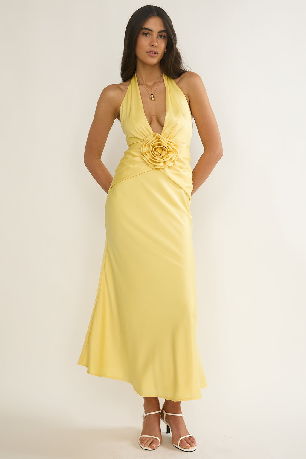 Vale 3D Flower Halter Maxi Dress Sunflower by Selfie Leslie Australia