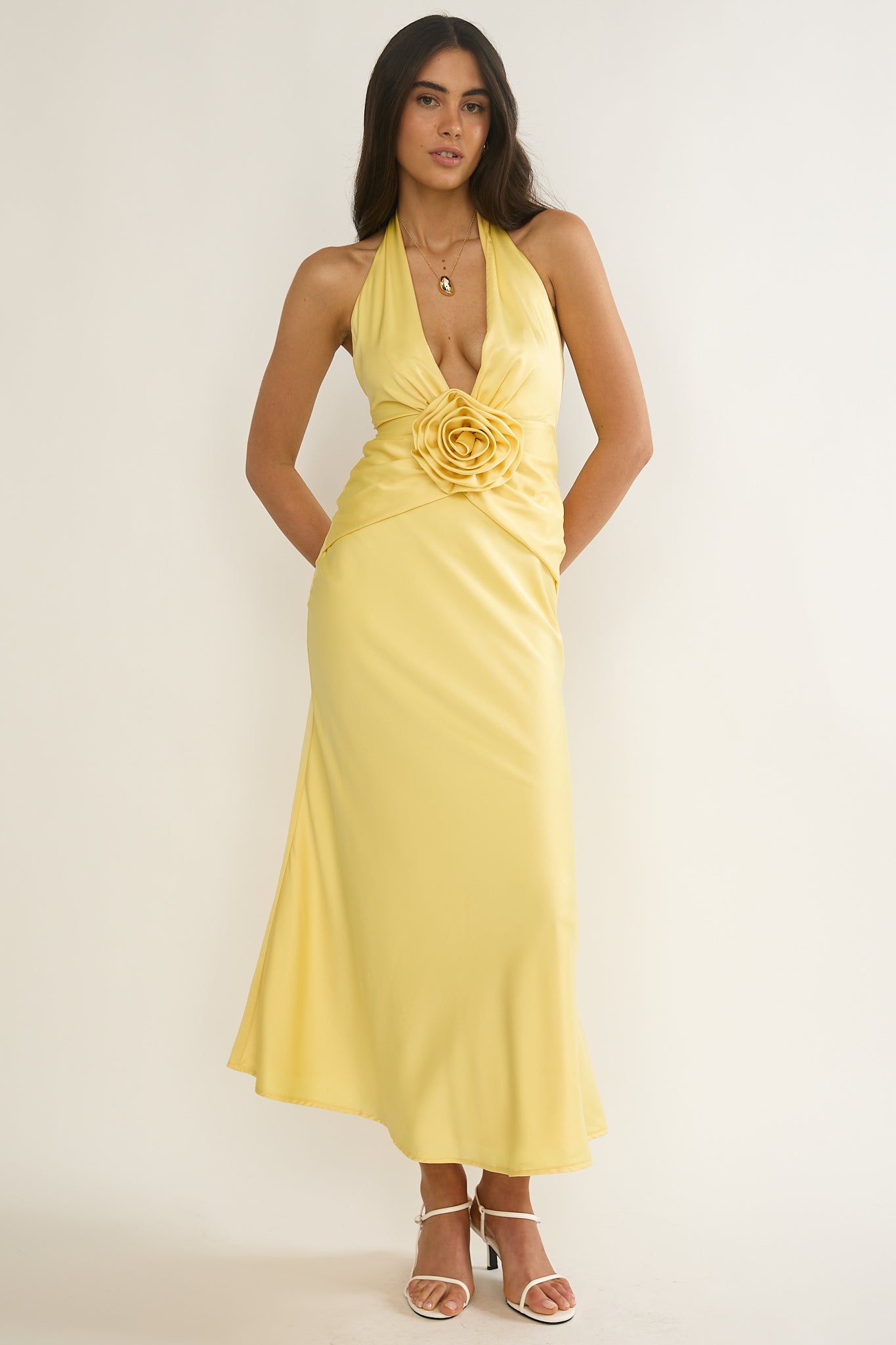 Vale 3D Flower Halter Maxi Dress Sunflower by Selfie Leslie Australia