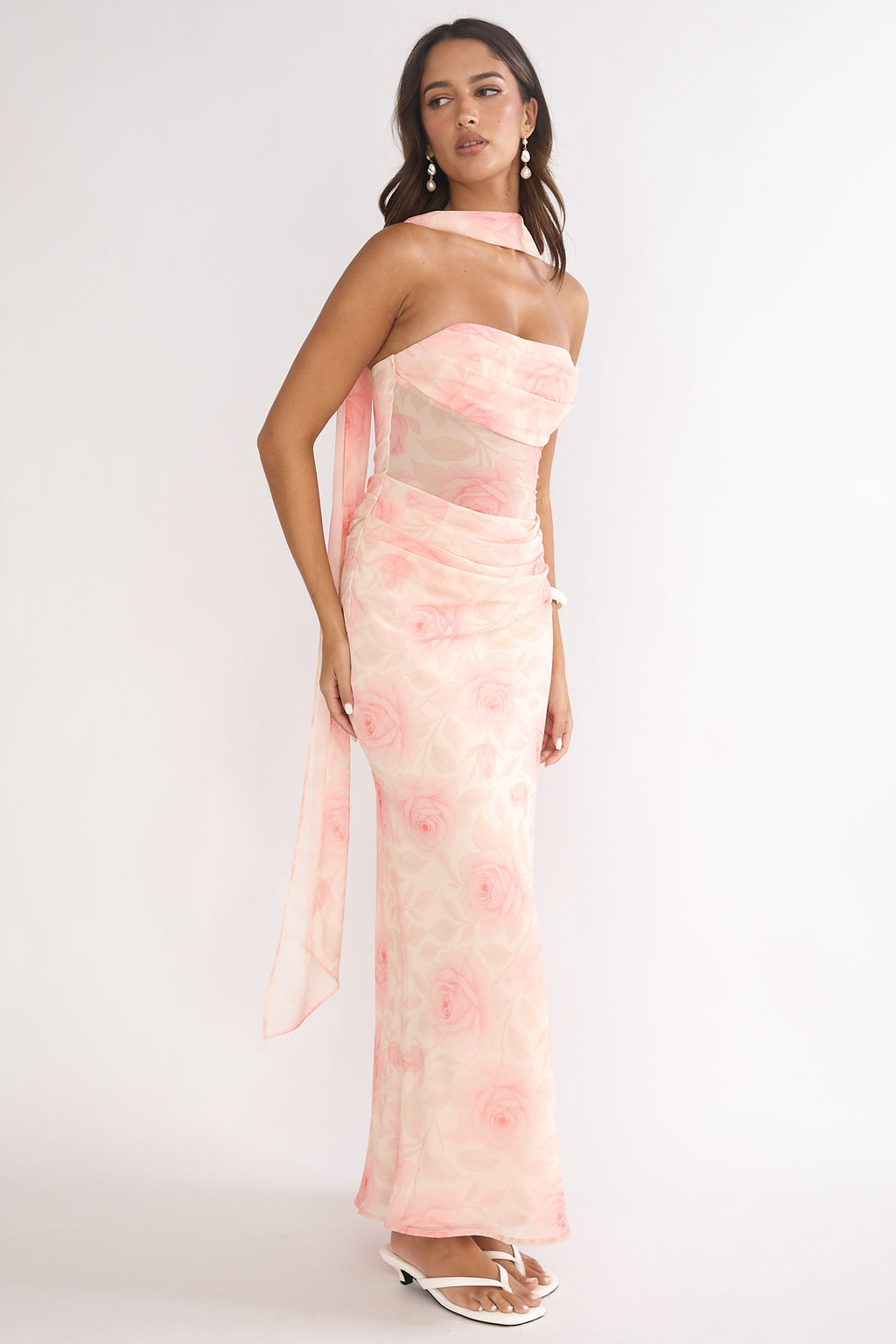 Unforgettable Day Drape Waist Strapless Maxi Dress Roses Floral by Selfie Leslie Australia