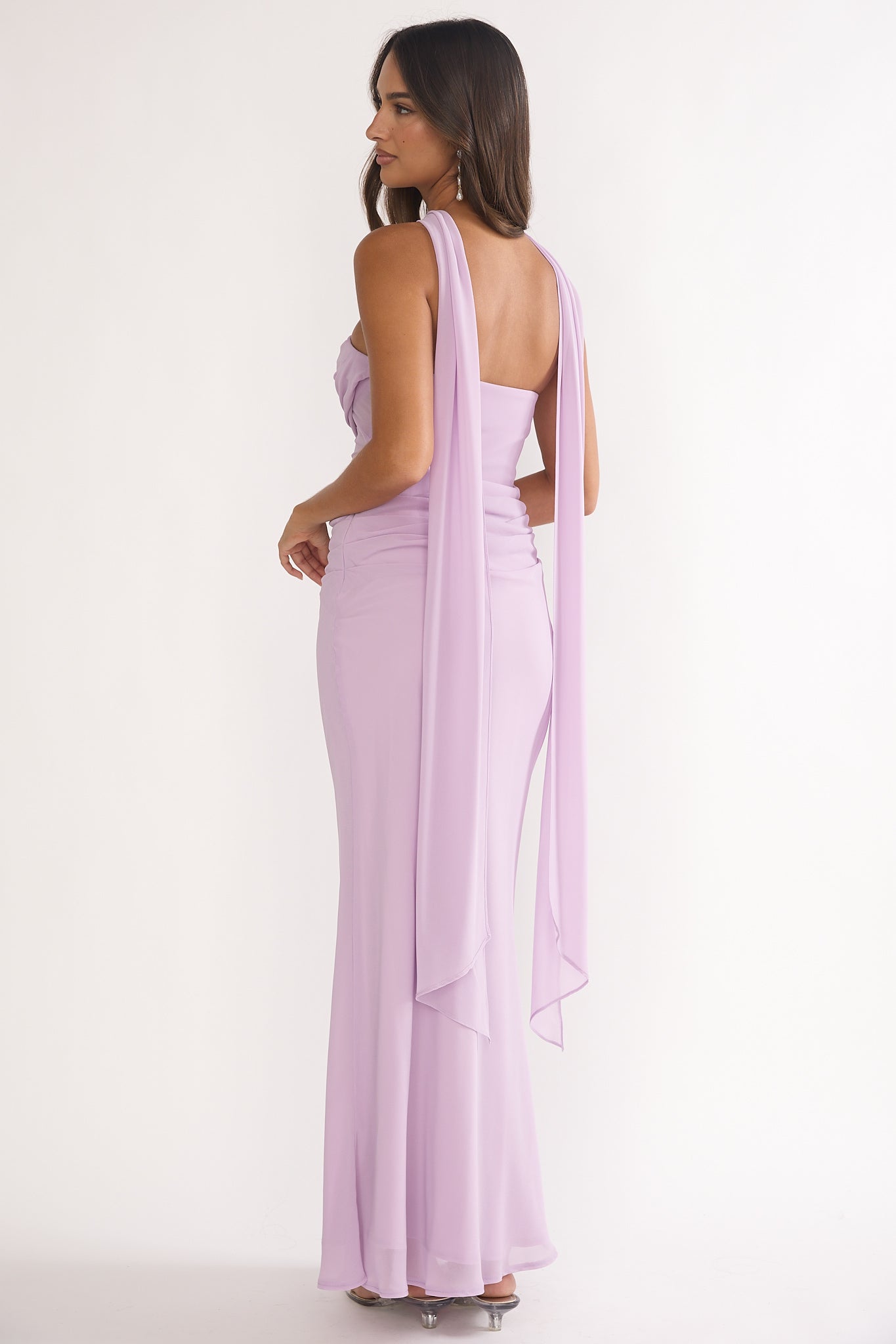 Unforgettable Day Drape Waist Strapless Maxi Dress Lilac by Selfie Leslie Australia