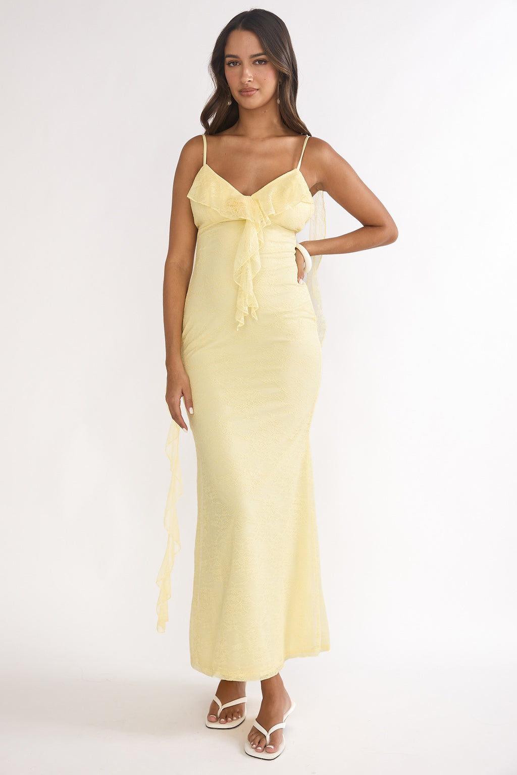 Sunspell Ruffle Trim Lace Maxi Dress Butter by Selfie Leslie Australia