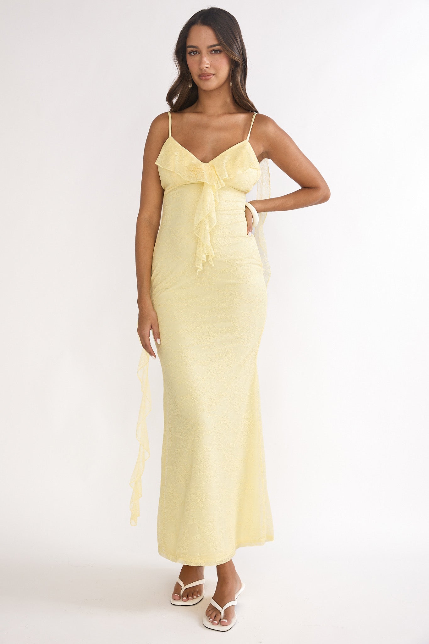 Sunspell Ruffle Trim Lace Maxi Dress Butter by Selfie Leslie Australia