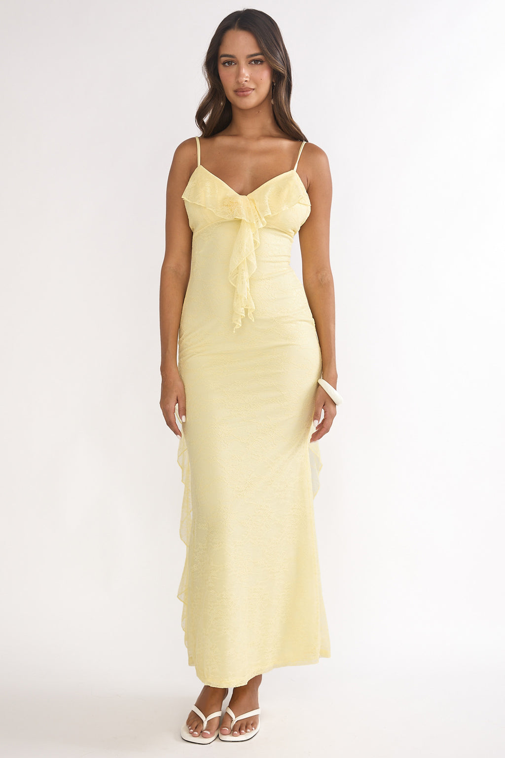 Sunspell Ruffle Trim Lace Maxi Dress Butter by Selfie Leslie Australia