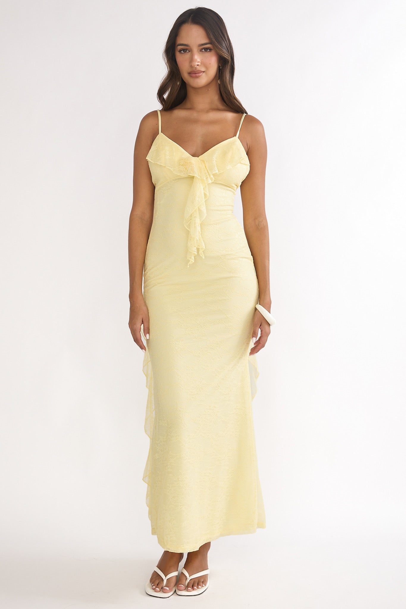 Sunspell Ruffle Trim Lace Maxi Dress Butter by Selfie Leslie Australia