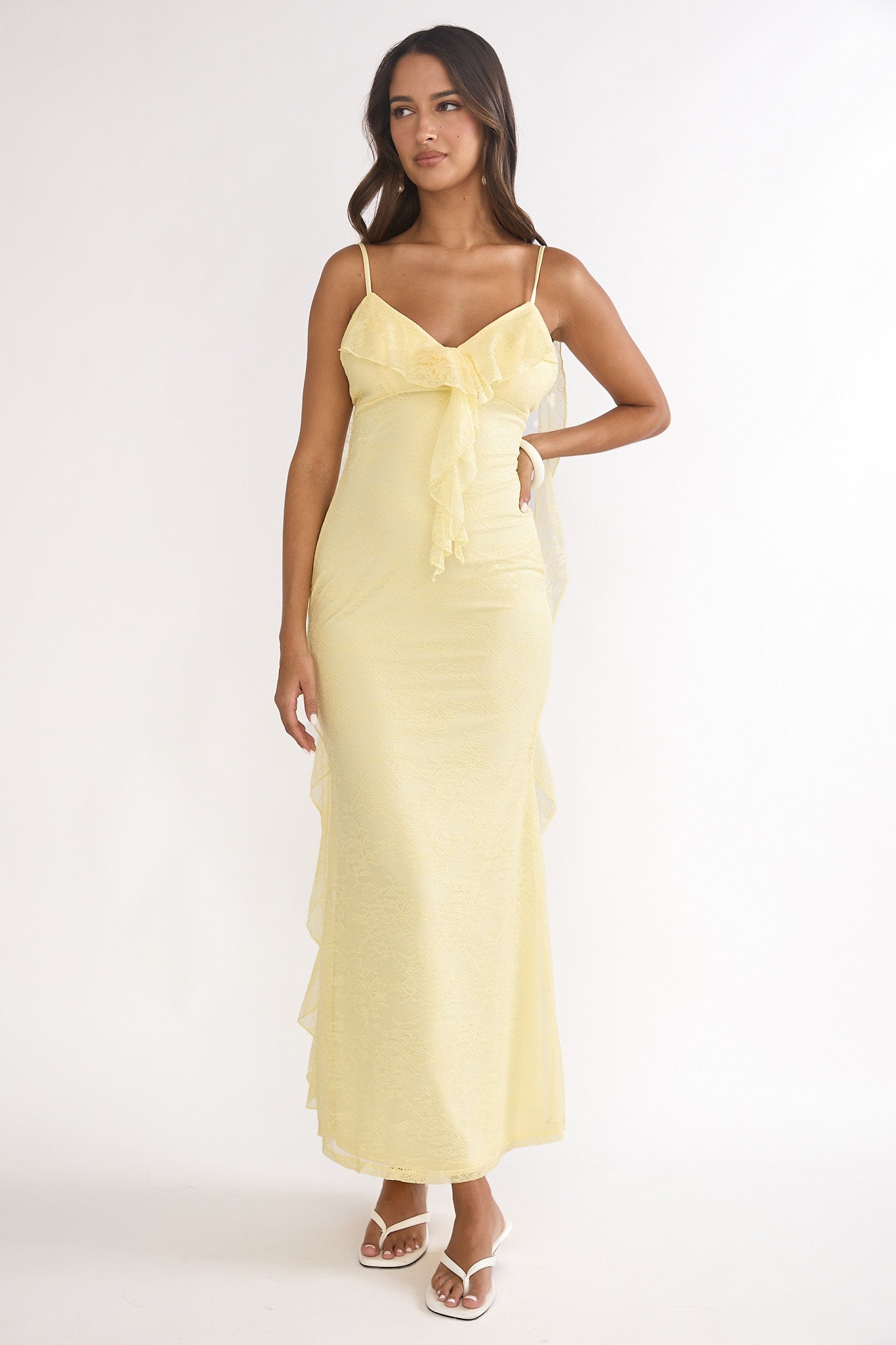 Sunspell Ruffle Trim Lace Maxi Dress Butter by Selfie Leslie Australia