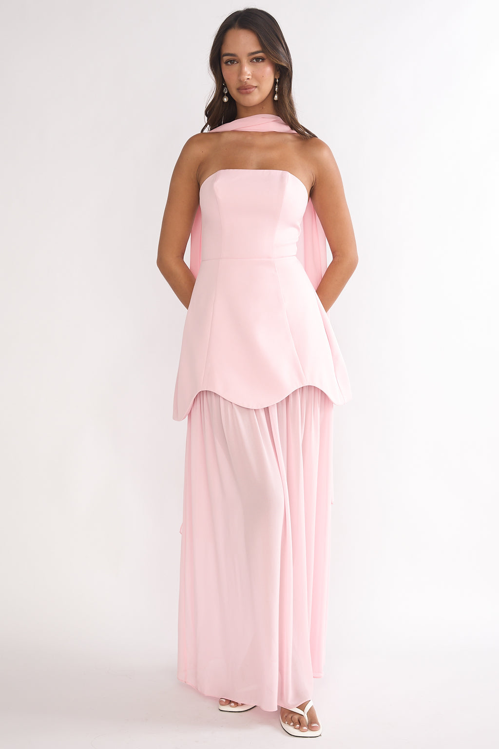 Poema Scalloped Sheer Hem Maxi Dress Pink by Selfie Leslie Australia