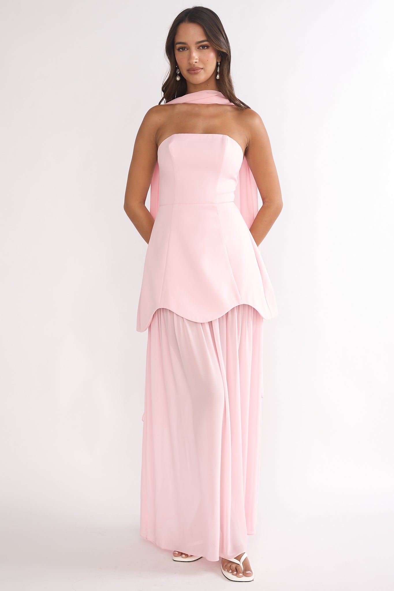 Poema Scalloped Sheer Hem Maxi Dress Pink by Selfie Leslie Australia