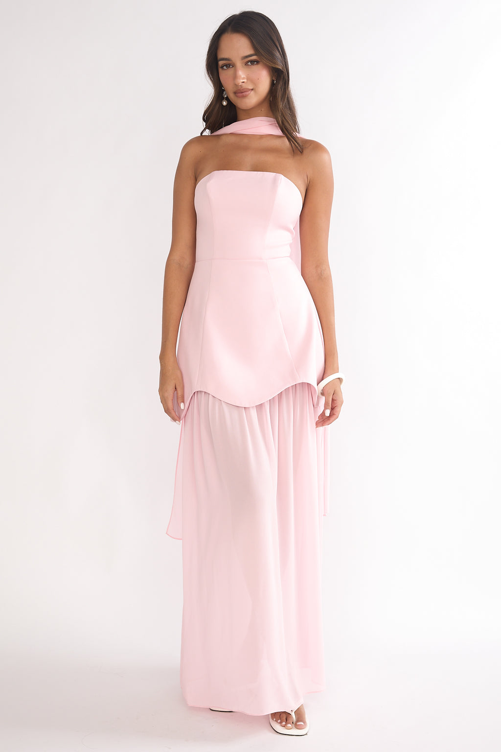 Poema Scalloped Sheer Hem Maxi Dress Pink by Selfie Leslie Australia