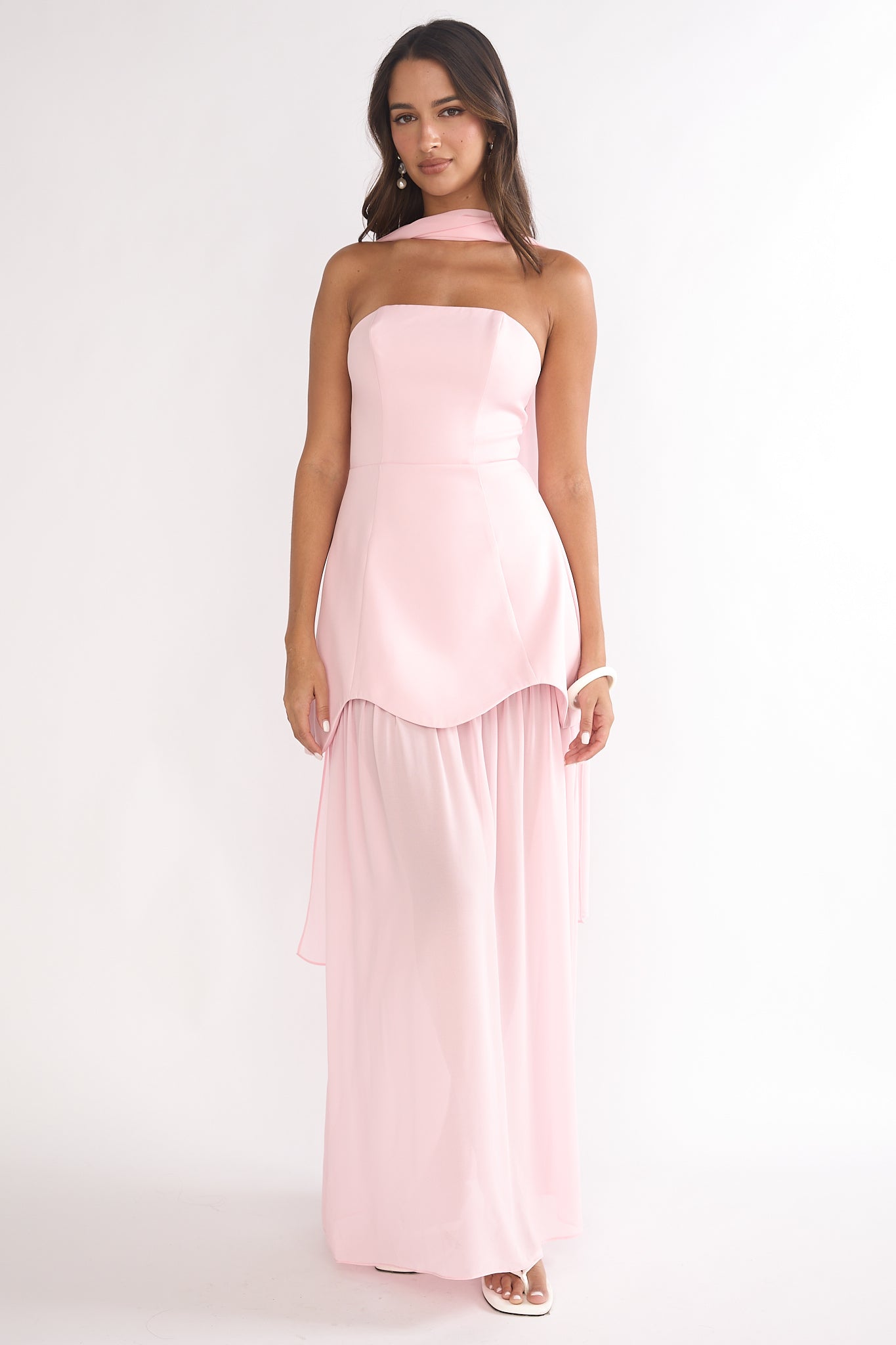 Poema Scalloped Sheer Hem Maxi Dress Pink by Selfie Leslie Australia