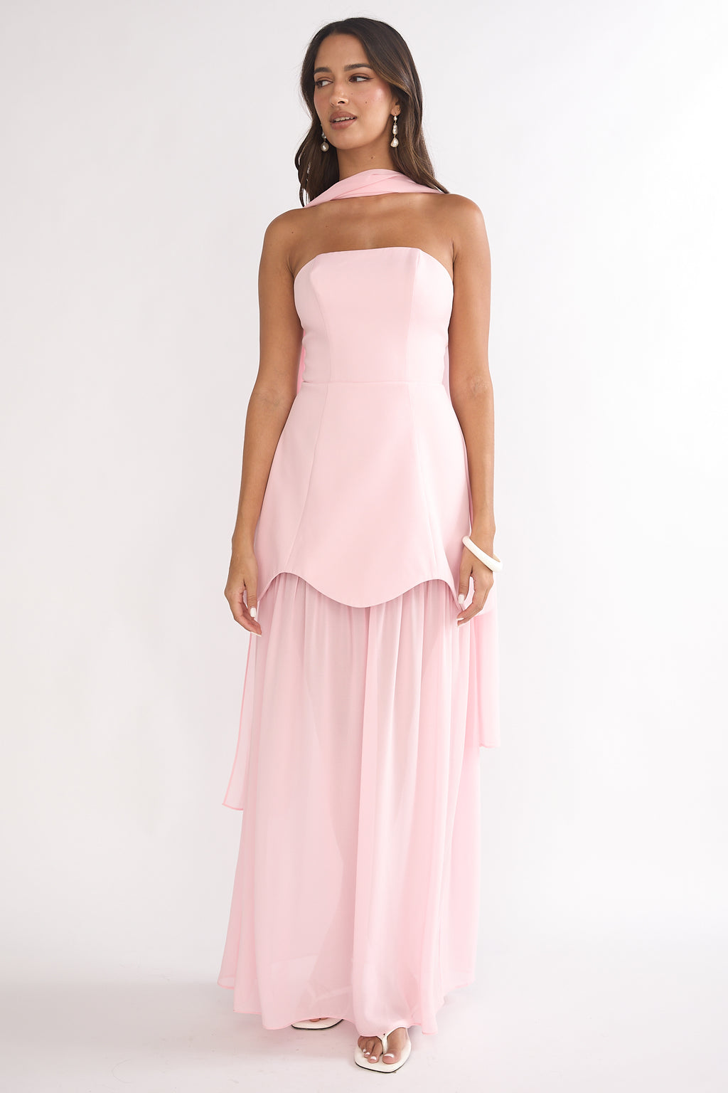 Poema Scalloped Sheer Hem Maxi Dress Pink by Selfie Leslie Australia
