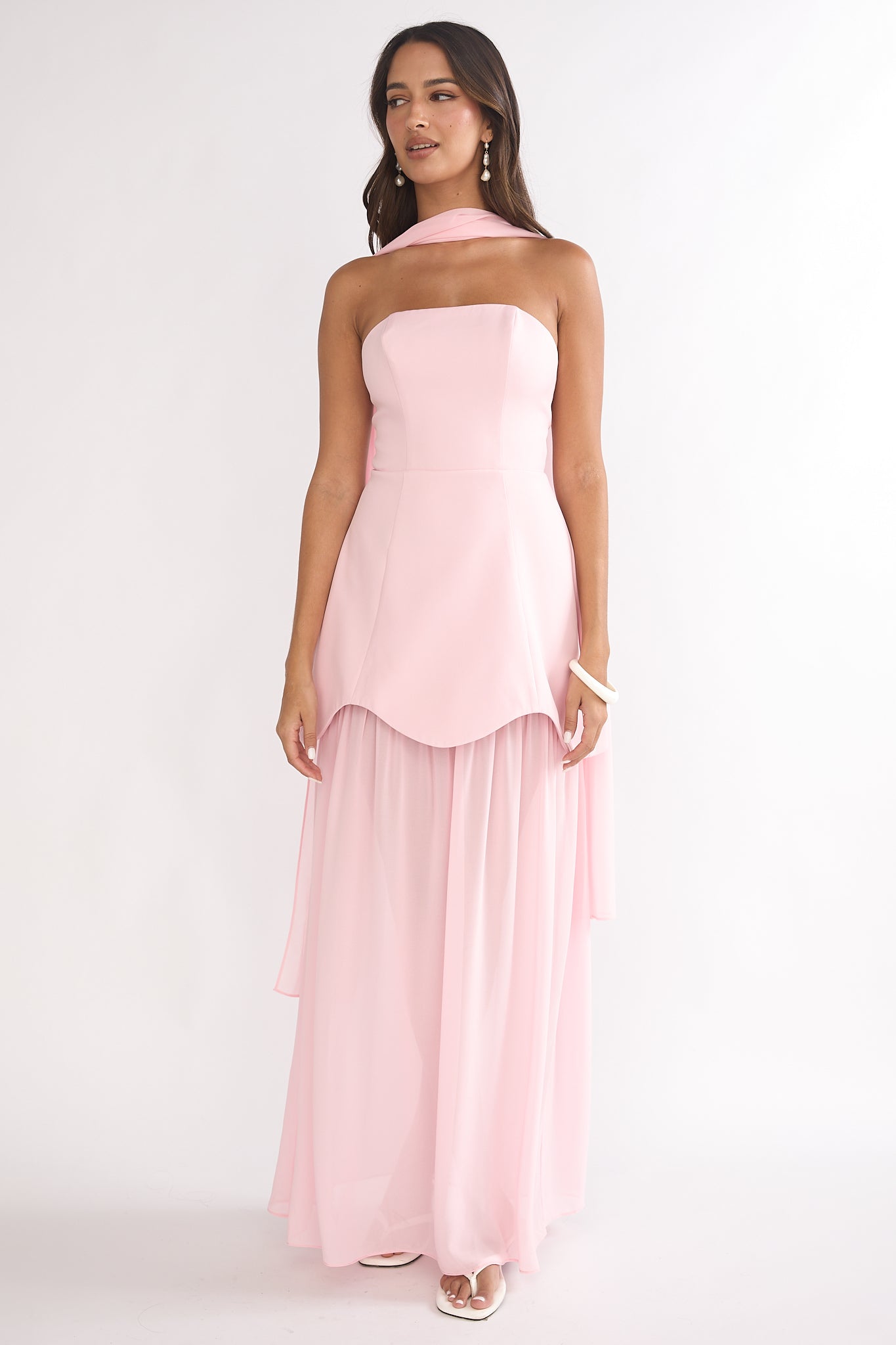 Poema Scalloped Sheer Hem Maxi Dress Pink by Selfie Leslie Australia
