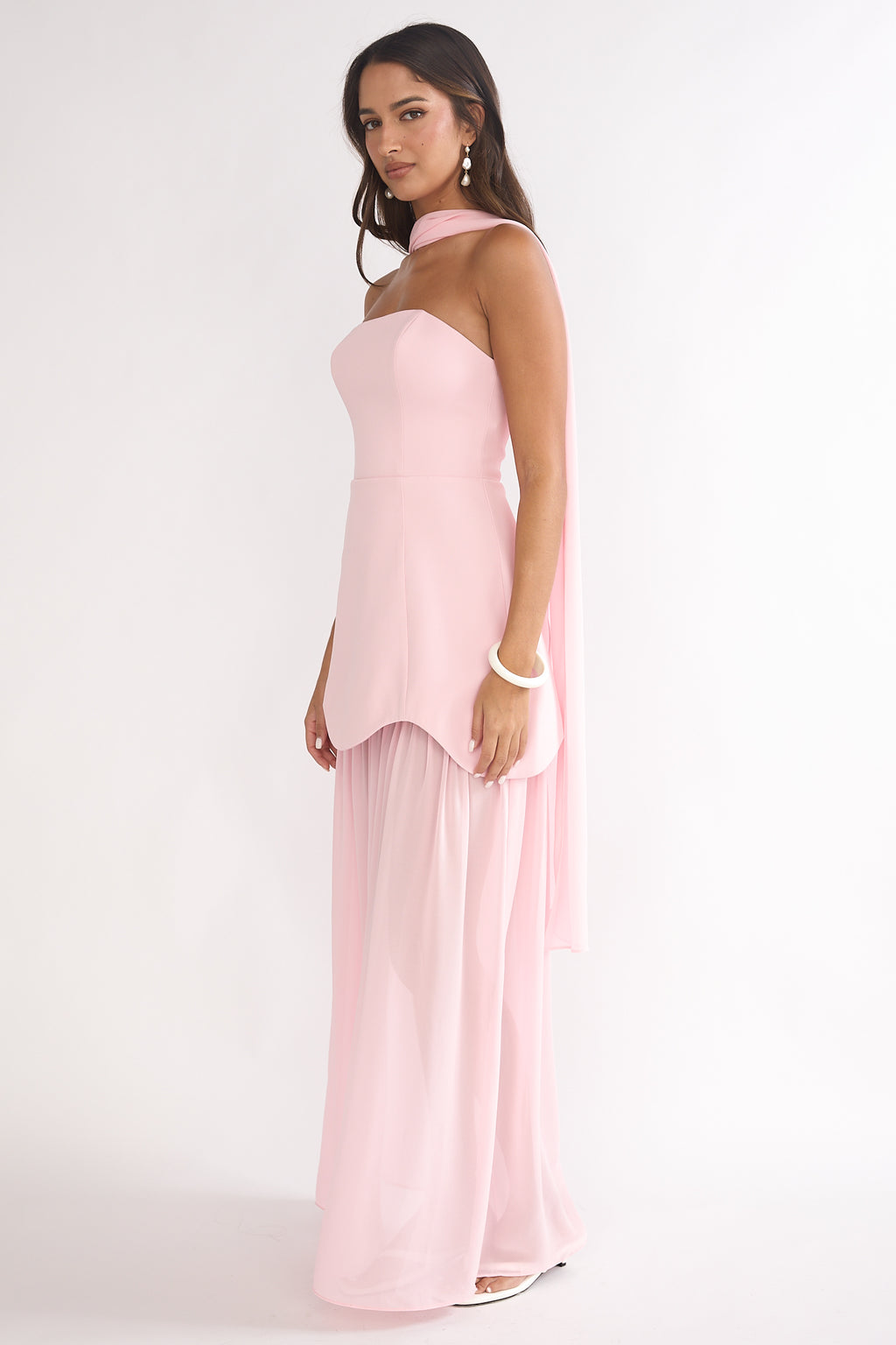 Poema Scalloped Sheer Hem Maxi Dress Pink by Selfie Leslie Australia