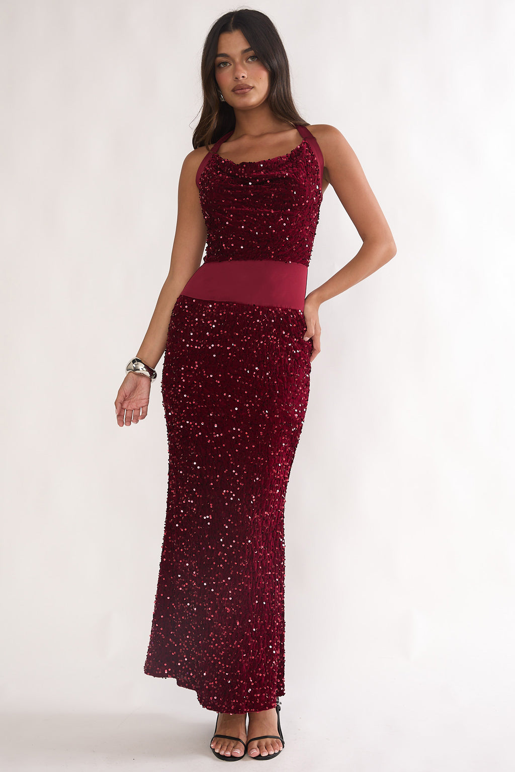 Cabernet Halter Maxi Dress Sequin Wine by Selfie Leslie Australia