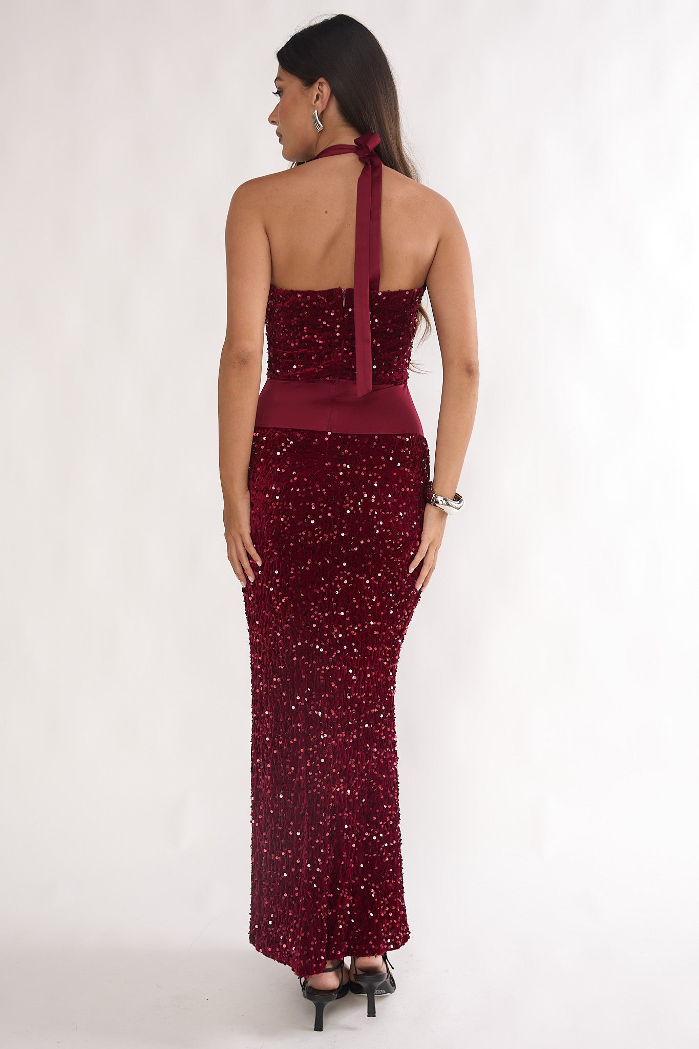 Cabernet Halter Maxi Dress Sequin Wine by Selfie Leslie Australia