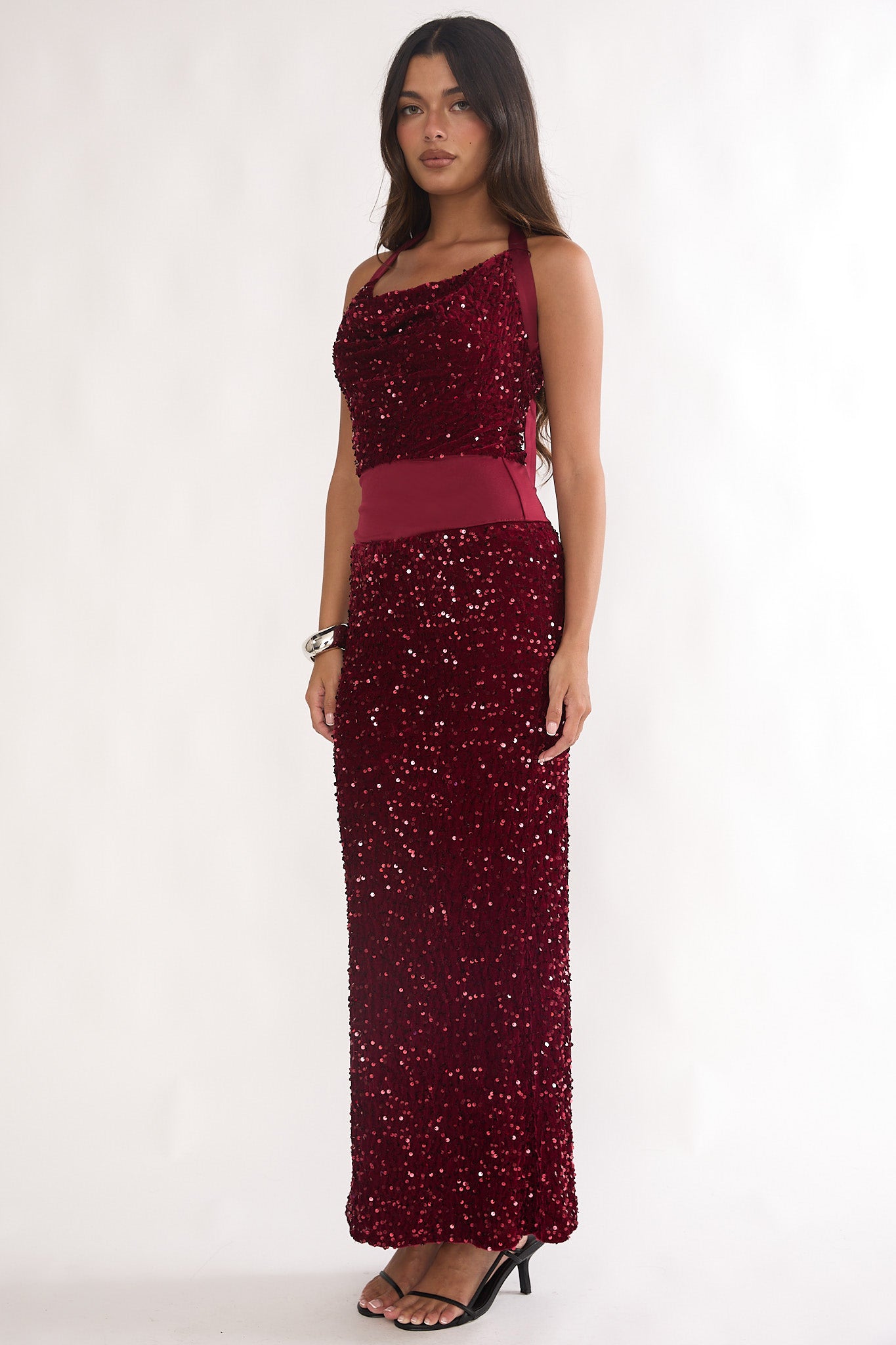 Cabernet Halter Maxi Dress Sequin Wine by Selfie Leslie Australia