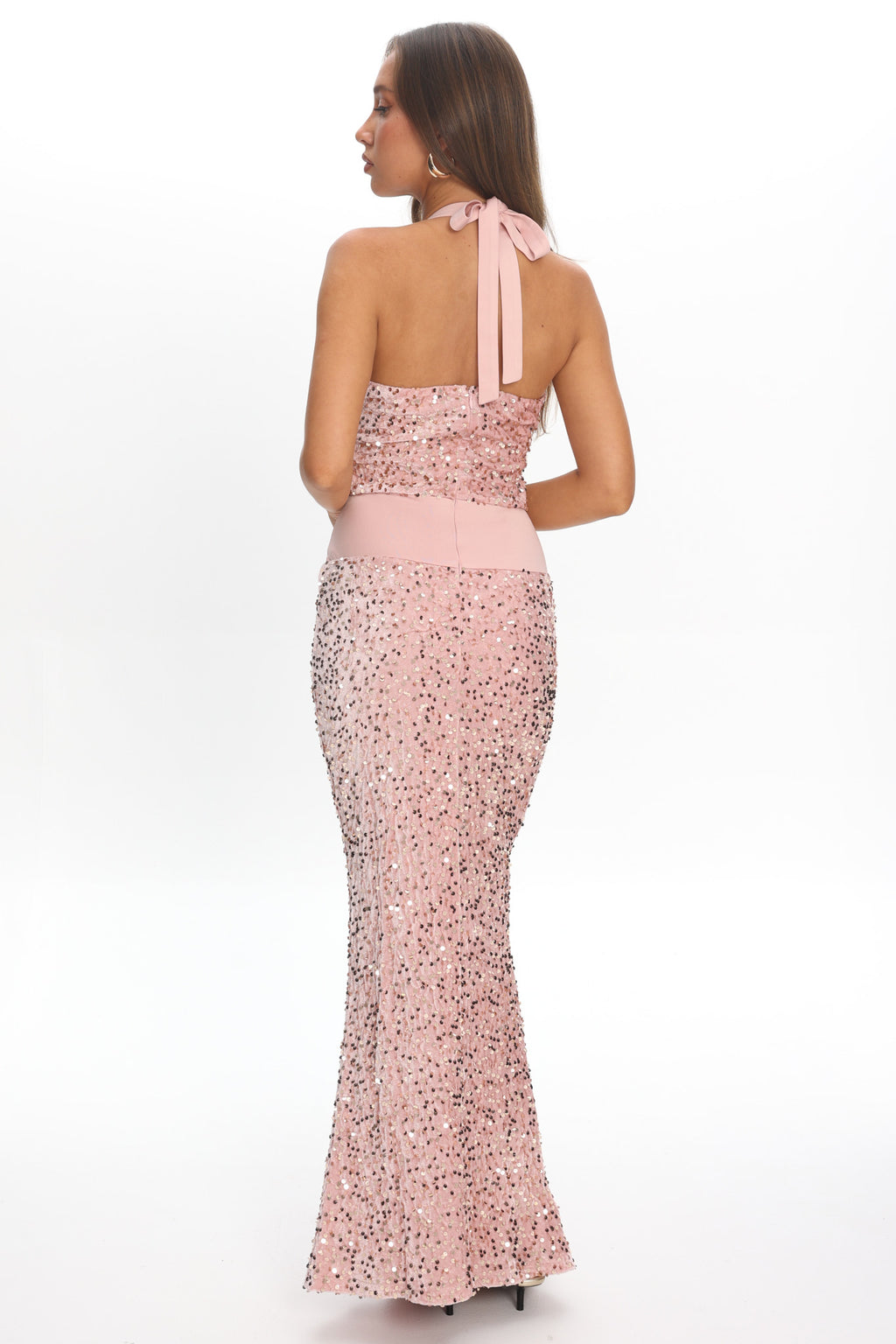 Cabernet Halter Maxi Dress Sequin Pink by Selfie Leslie Australia