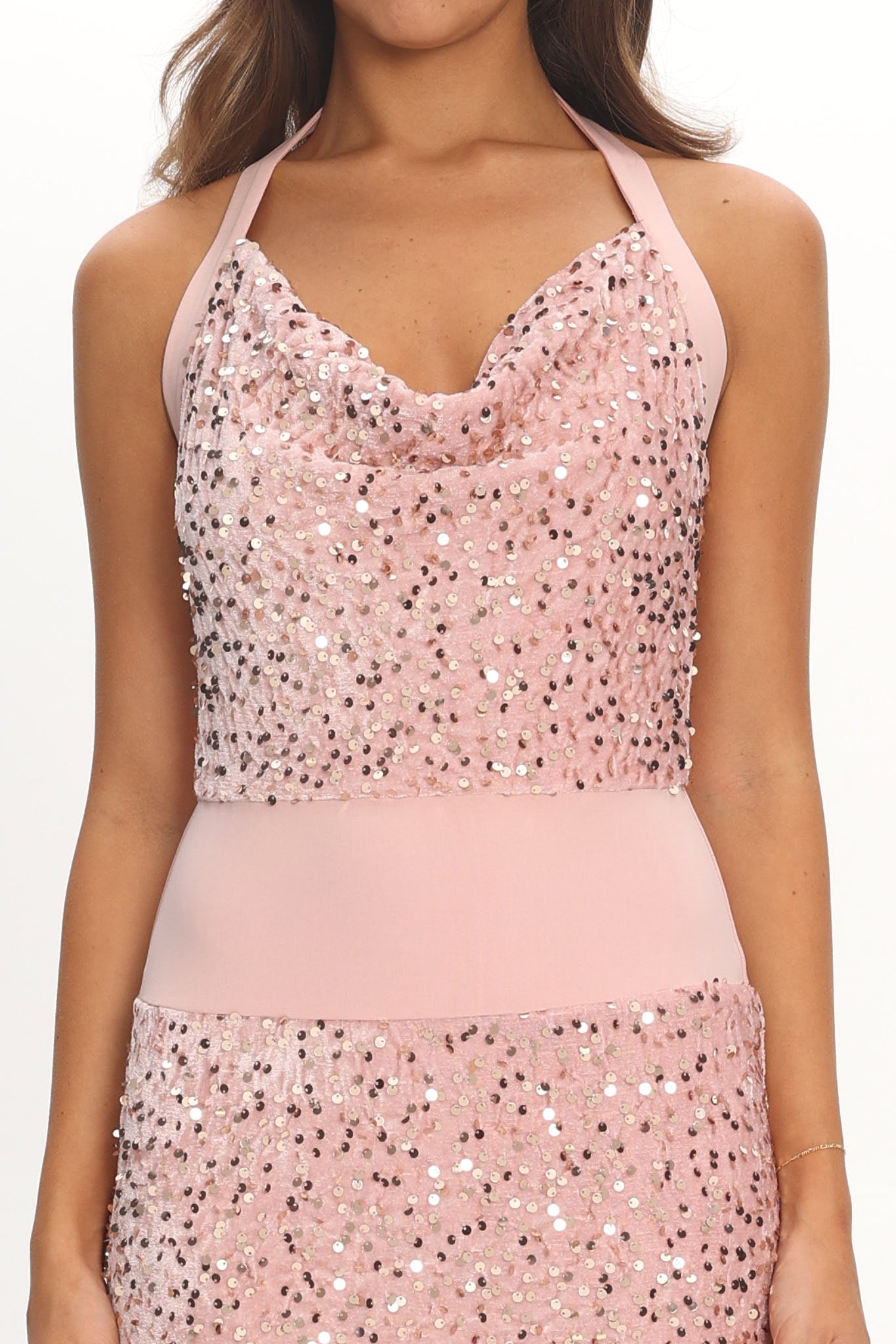 Cabernet Halter Maxi Dress Sequin Pink by Selfie Leslie Australia