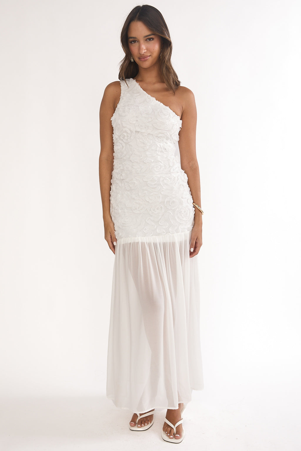 Angel Eye One Shoulder Maxi Dress Embellished White by Selfie Leslie Australia