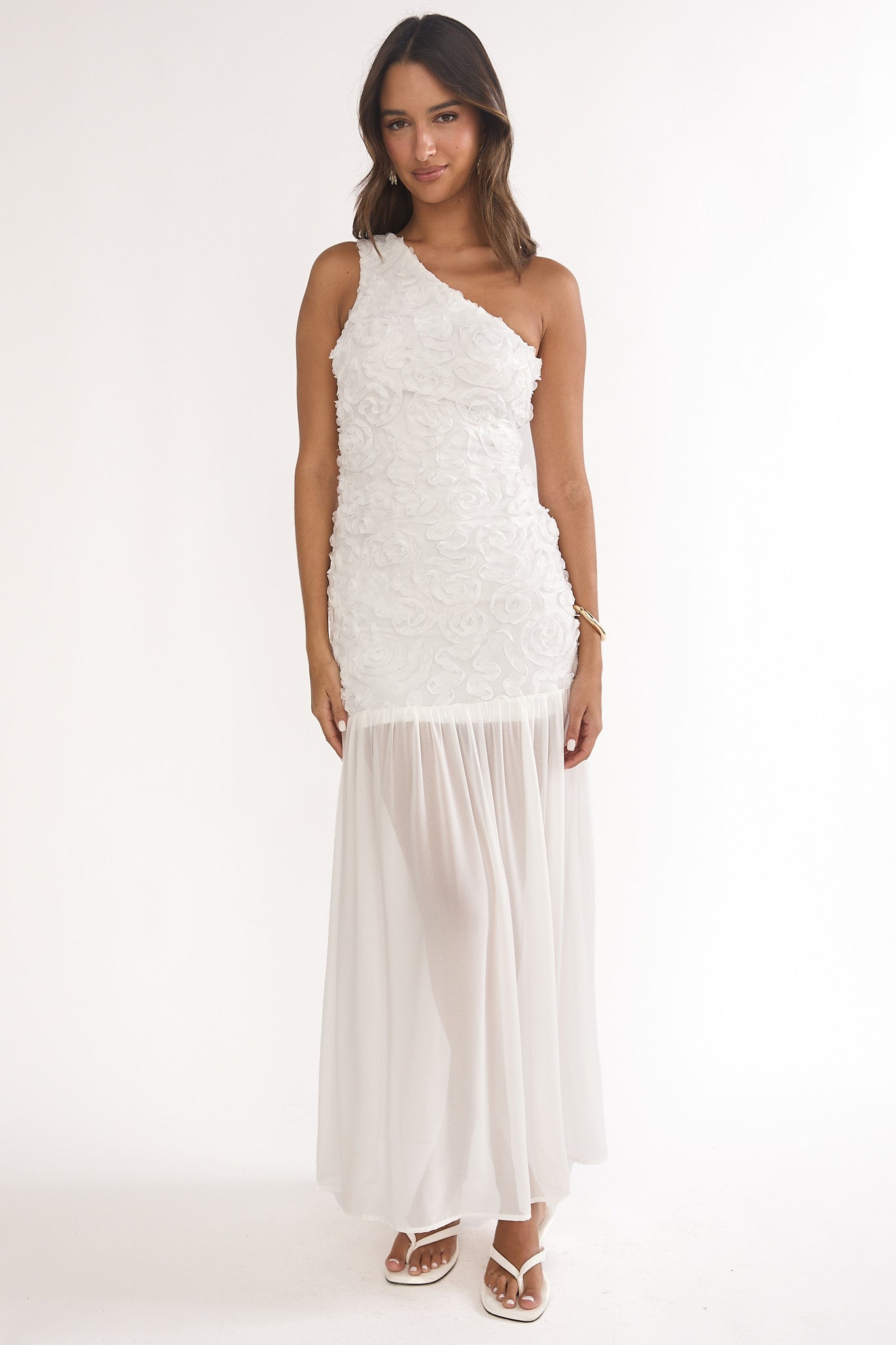 Angel Eye One Shoulder Maxi Dress Embellished White by Selfie Leslie Australia