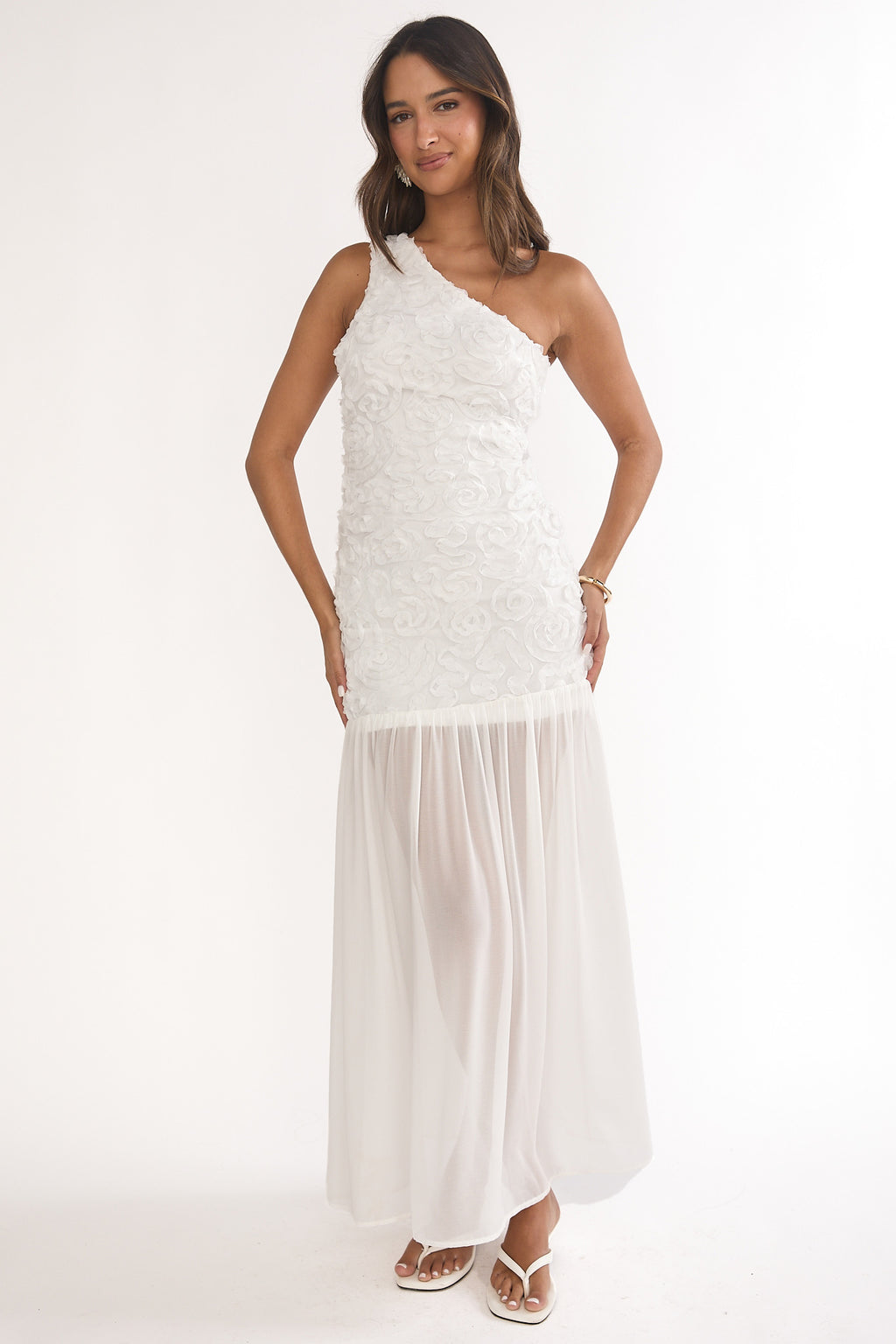 Angel Eye One Shoulder Maxi Dress Embellished White by Selfie Leslie Australia