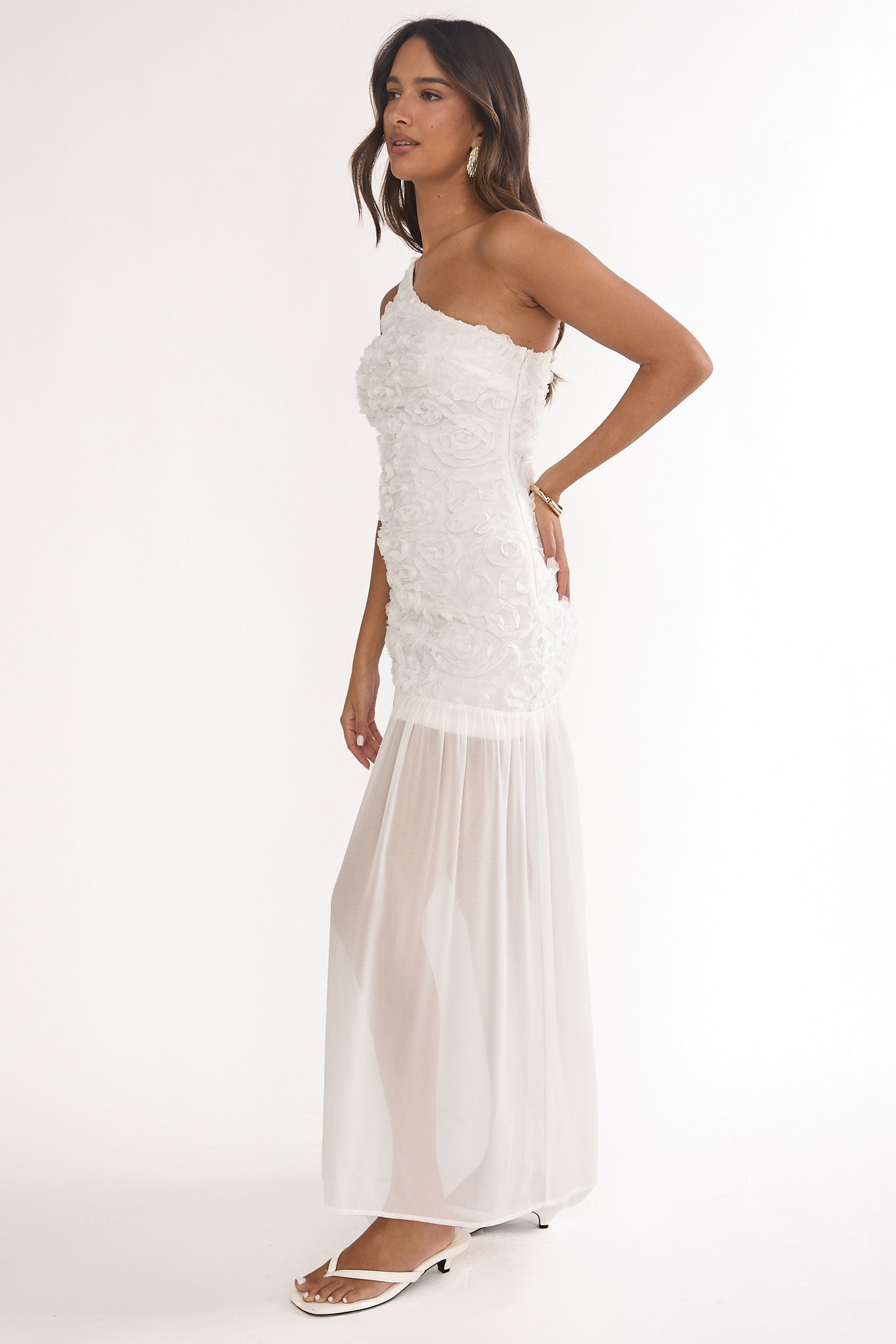 Angel Eye One Shoulder Maxi Dress Embellished White by Selfie Leslie Australia
