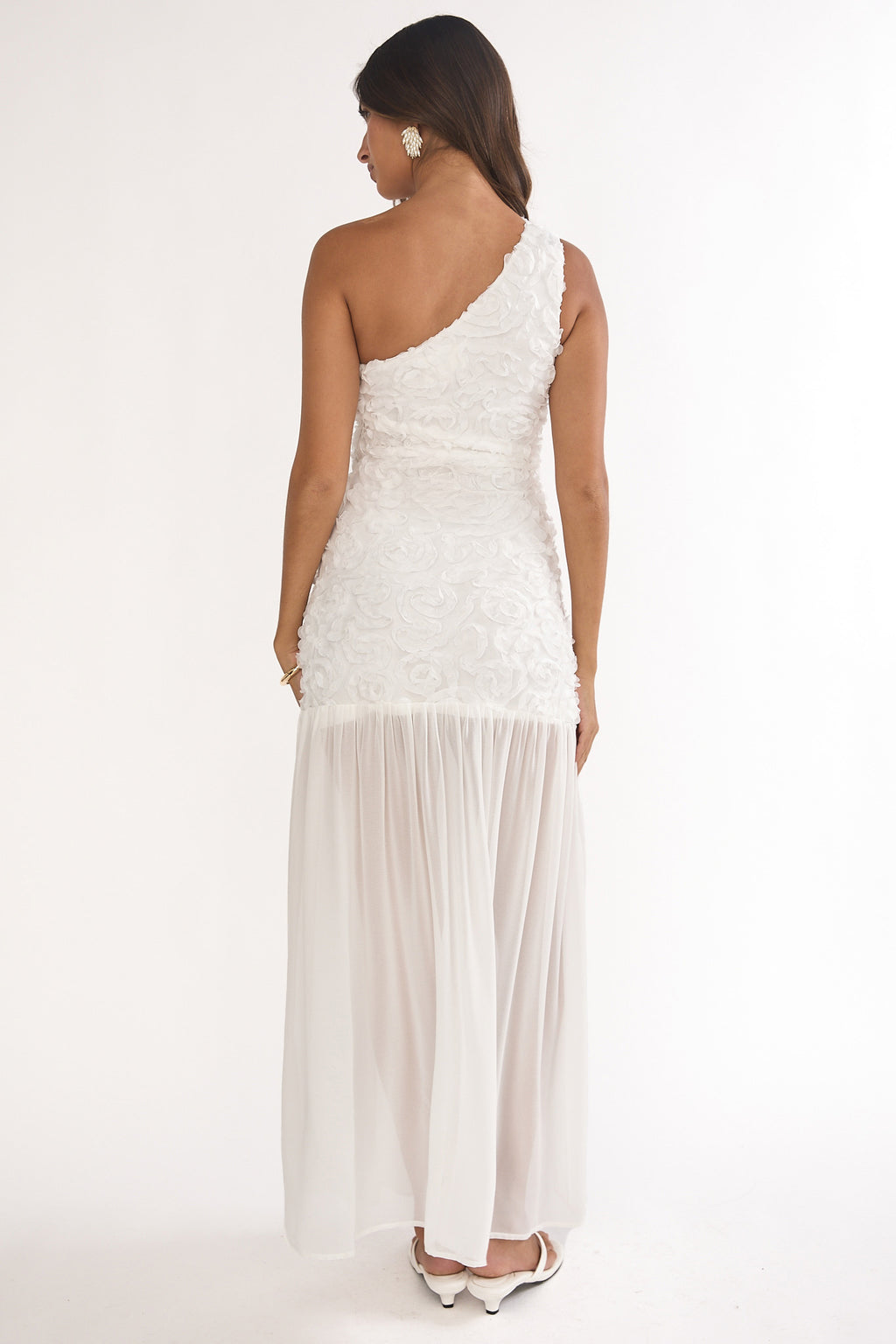 Angel Eye One Shoulder Maxi Dress Embellished White by Selfie Leslie Australia