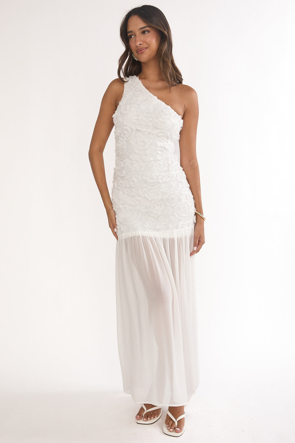 Angel Eye One Shoulder Maxi Dress Embellished White by Selfie Leslie Australia