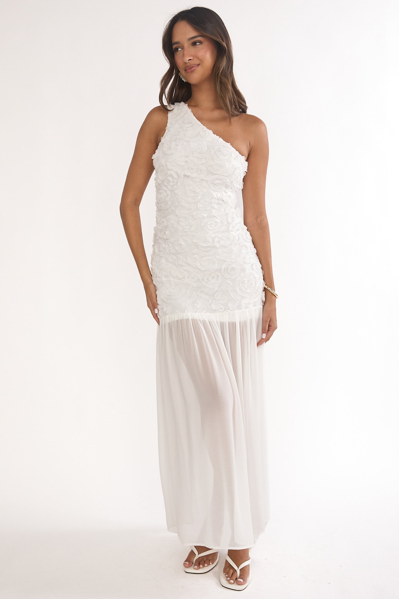 Angel Eye One Shoulder Maxi Dress Embellished White by Selfie Leslie Australia