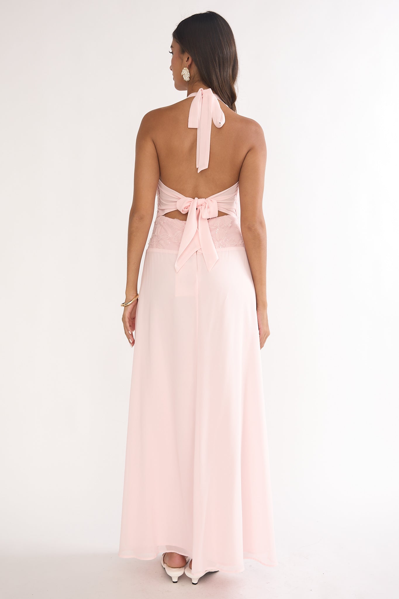 Blushing Belle Embellished Halter Maxi Dress Blush by Selfie Leslie Australia