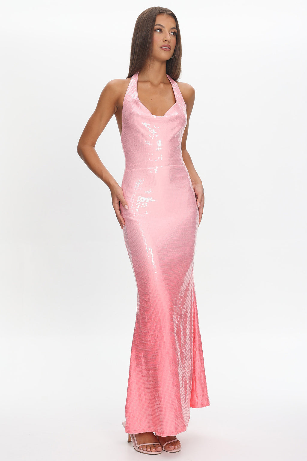 Koral Halter Sequin Maxi Dress Gradient Pink by Selfie Leslie Australia