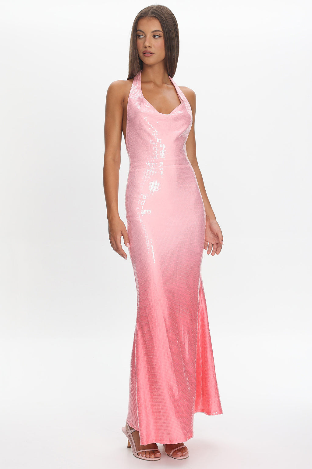 Koral Halter Sequin Maxi Dress Gradient Pink by Selfie Leslie Australia