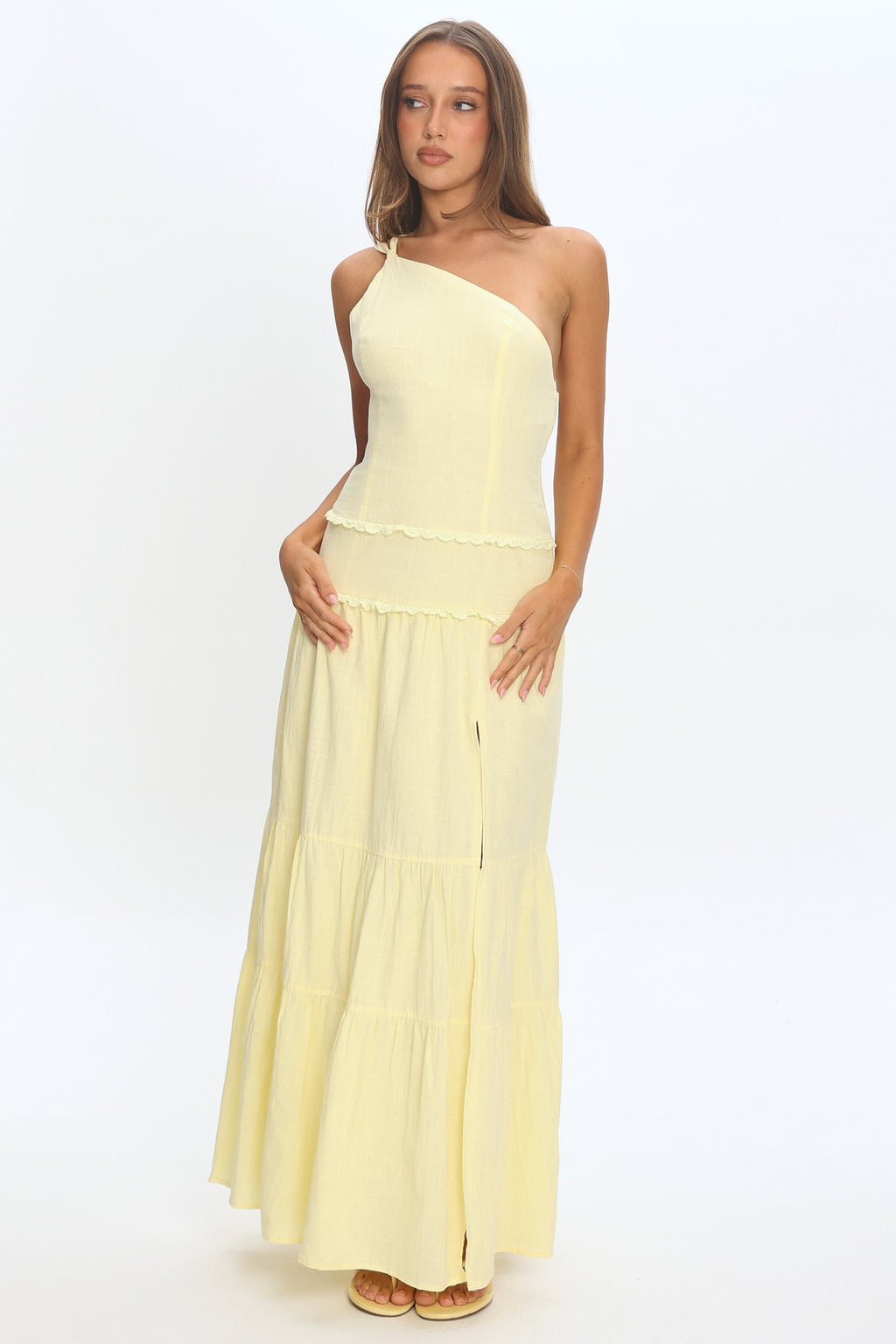 Rico One-Shoulder Strappy Back Maxi Dress Butter by Selfie Leslie Australia