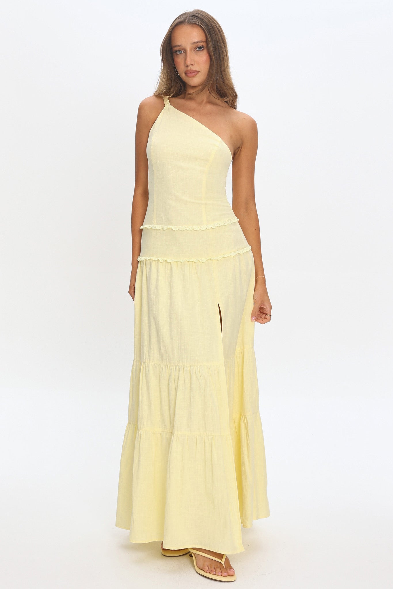Rico One-Shoulder Strappy Back Maxi Dress Butter by Selfie Leslie Australia