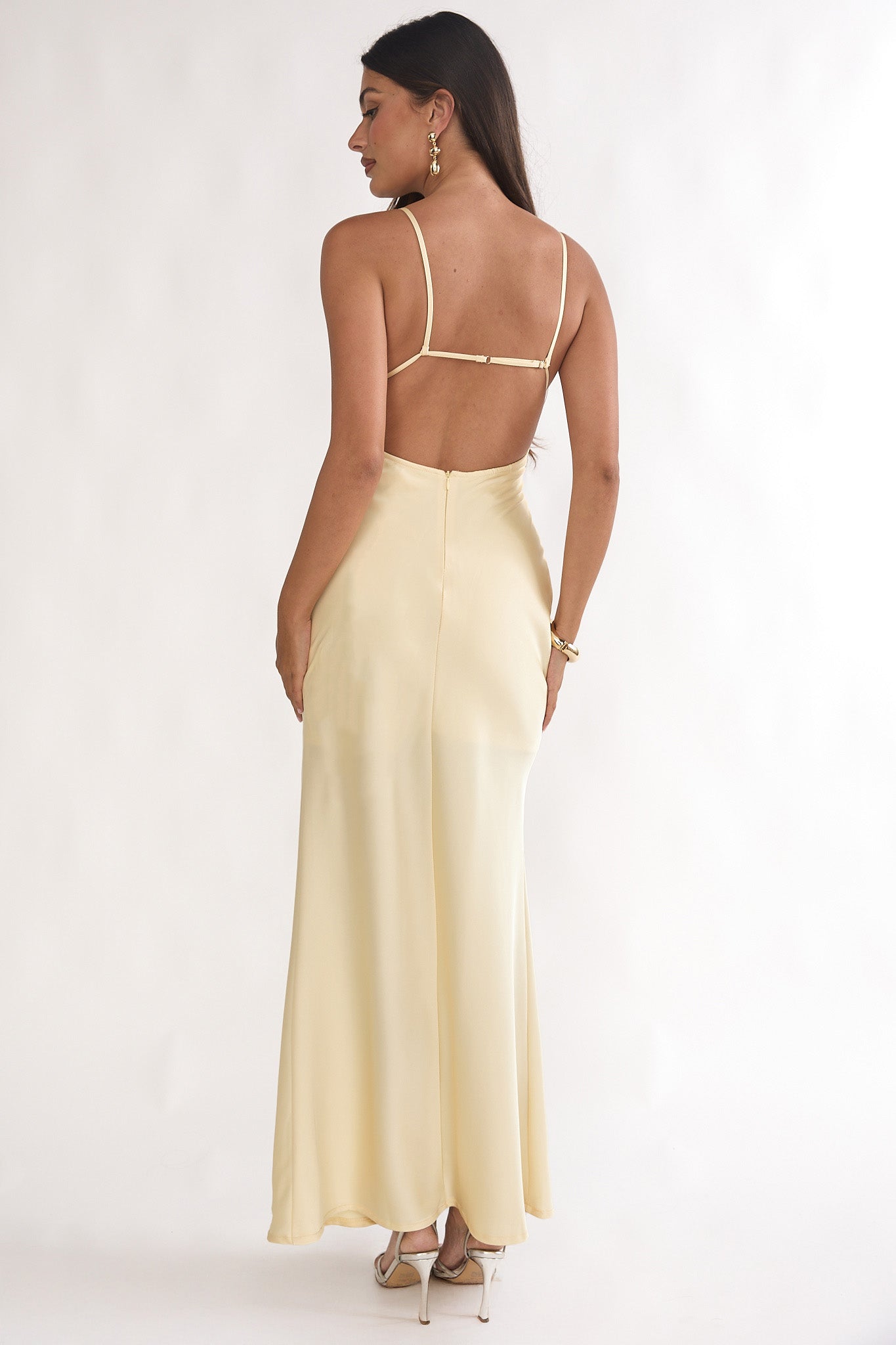 Brynn Sequin Bust Open Back Maxi Dress Butter by Selfie Leslie Australia