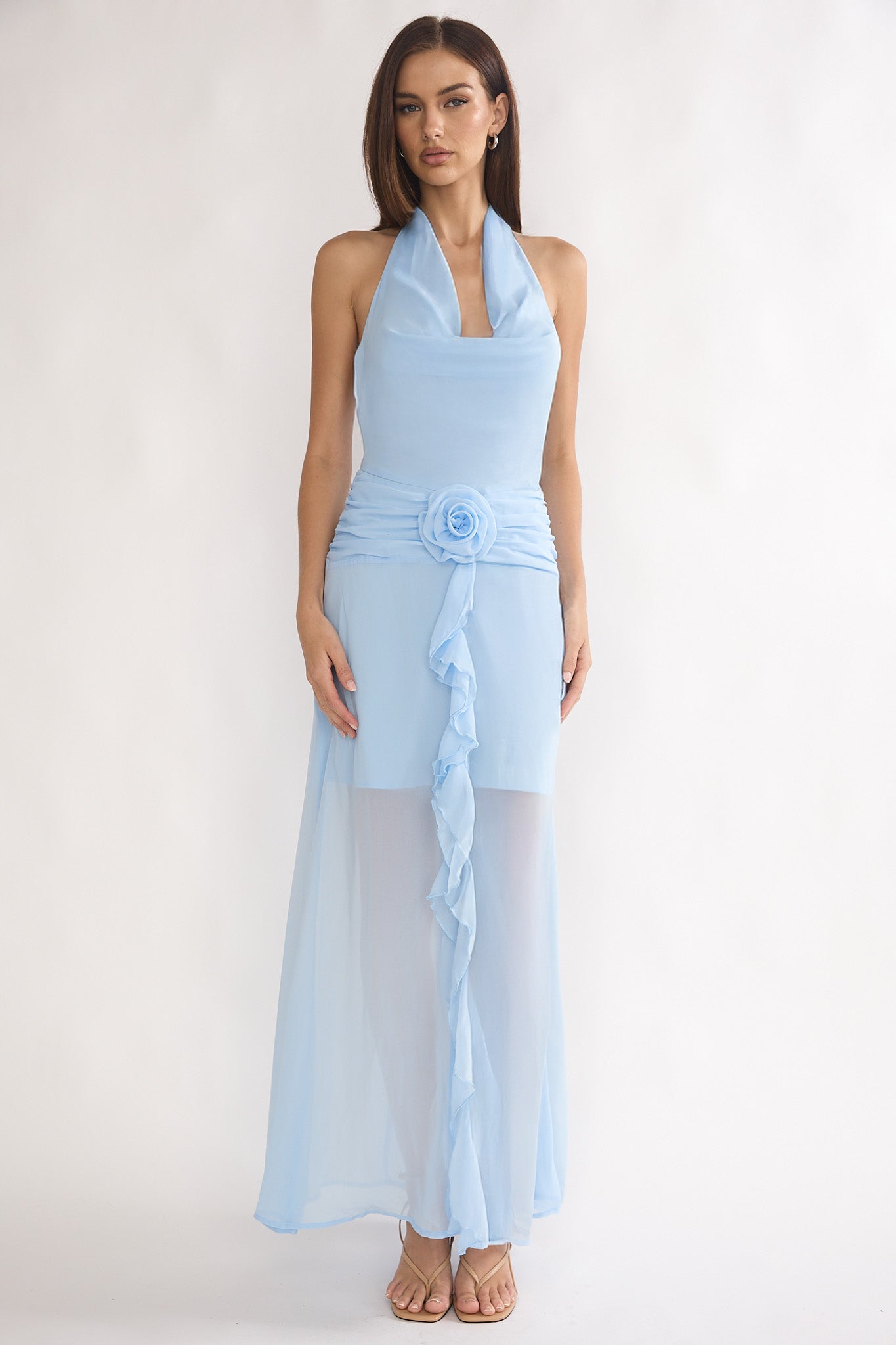 Thailah Gathered Waist Cowl Maxi Dress Ice Blue by Selfie Leslie Australia