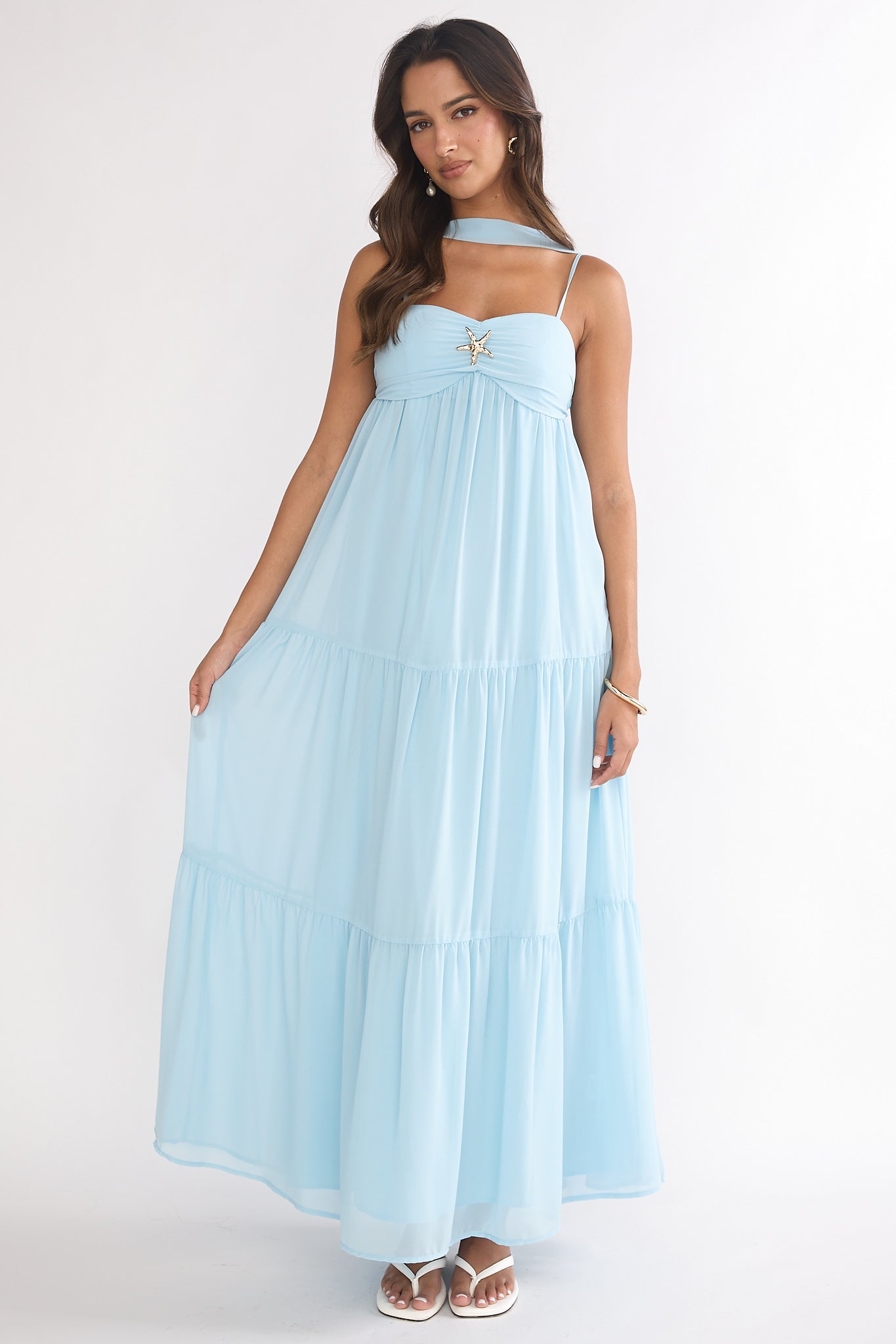 Meesha Cami Strap Scarf Maxi Dress Blue by Selfie Leslie Australia