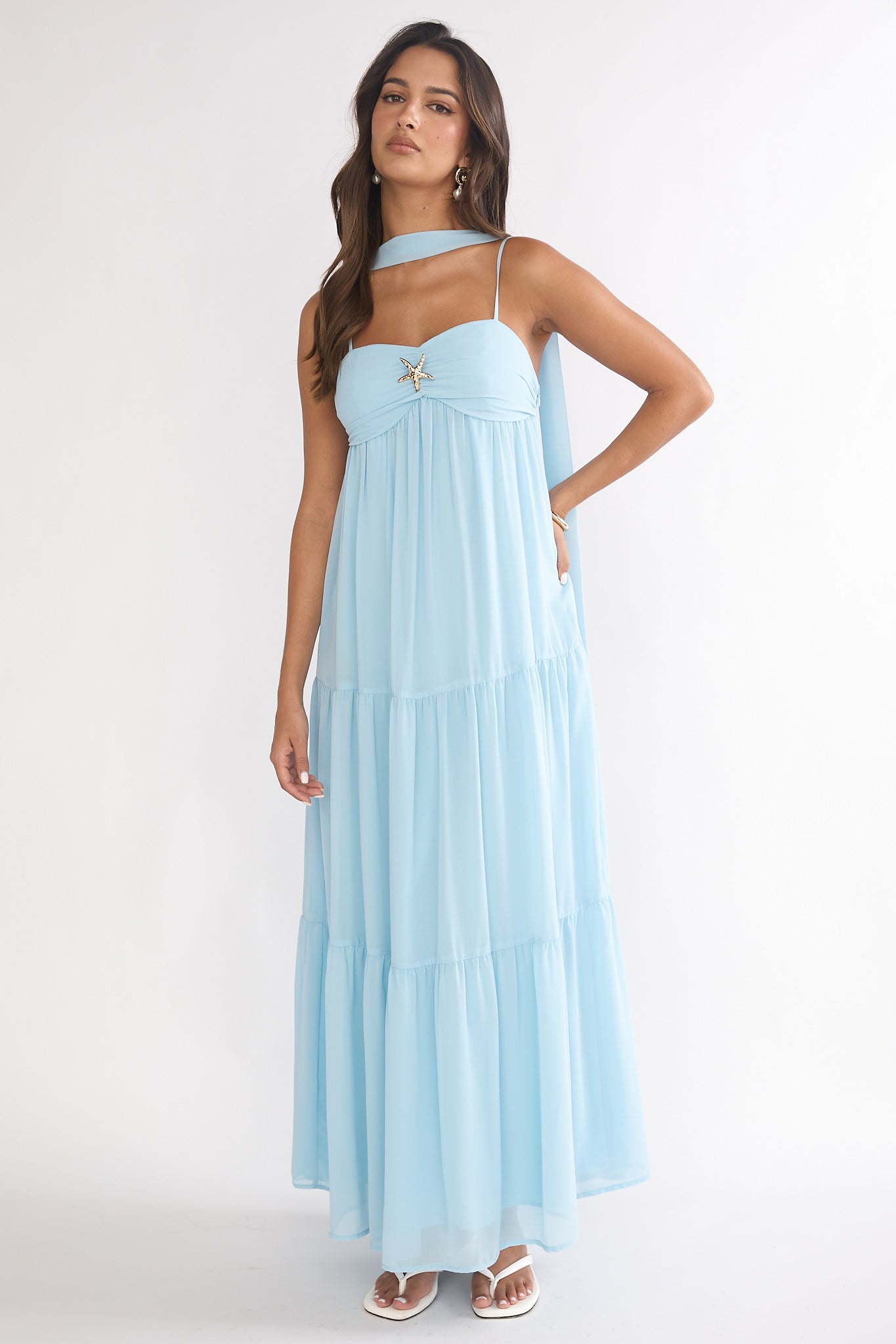 Meesha Cami Strap Scarf Maxi Dress Blue by Selfie Leslie Australia