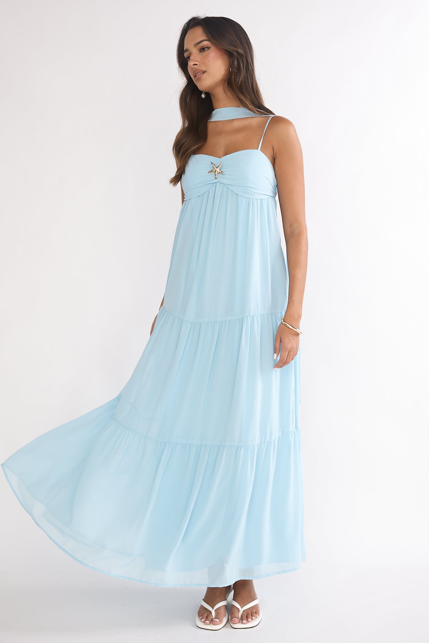 Meesha Cami Strap Scarf Maxi Dress Blue by Selfie Leslie Australia