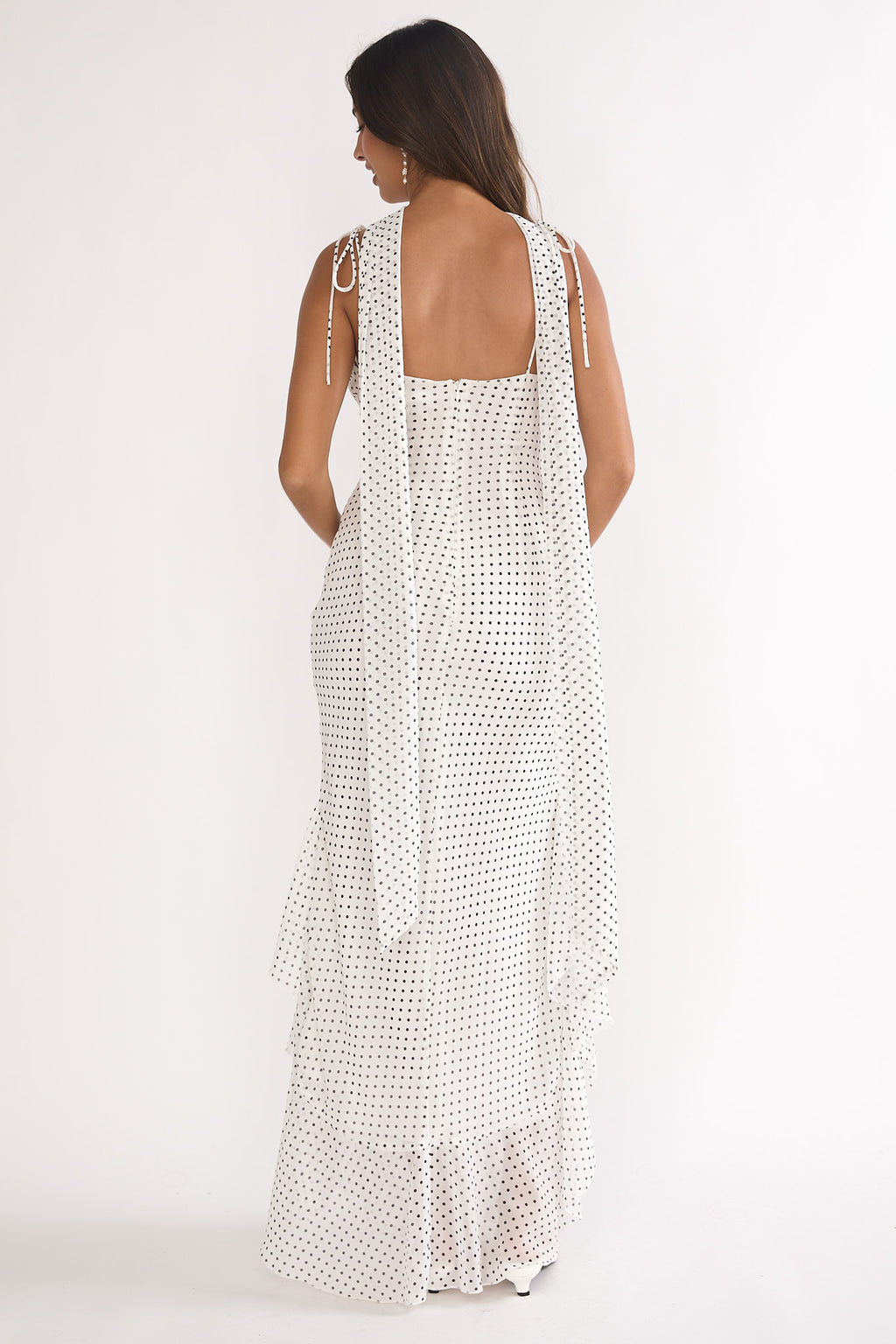 Emmara Tied Shoulder Maxi Dress Polka Dot White by Selfie Leslie Australia