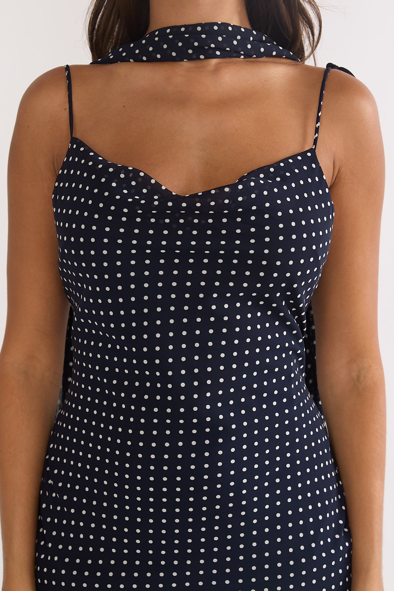 Emmara Tied Shoulder Maxi Dress Polka Dot Navy by Selfie Leslie Australia